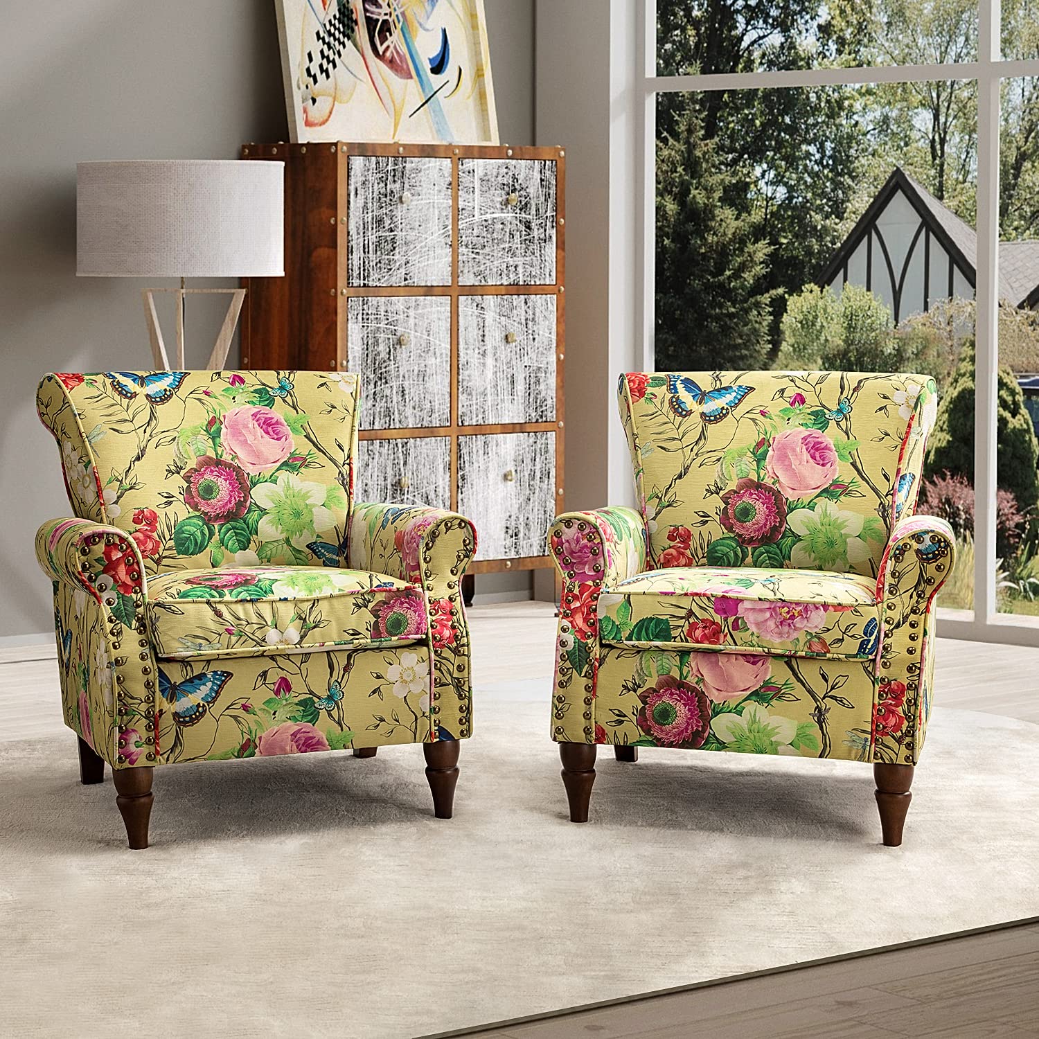 Modern Wingback Accent Chair with Wood Legs
