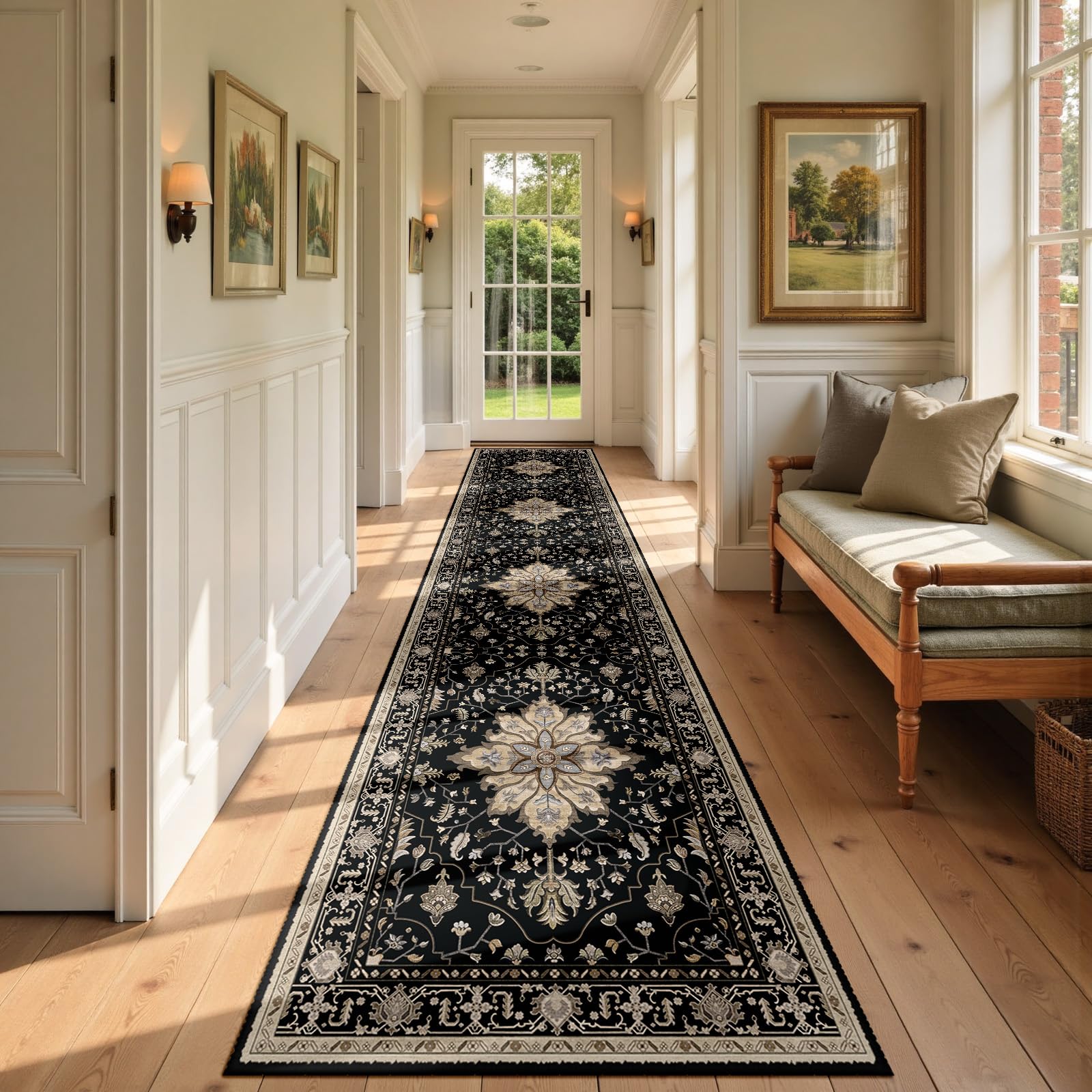 Washable Vintage Floral Area Rug