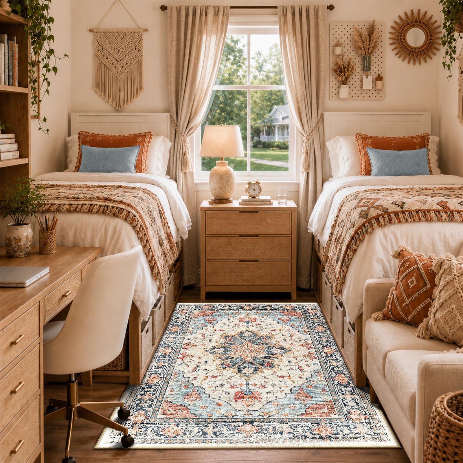 Washable Vintage Floral Area Rug