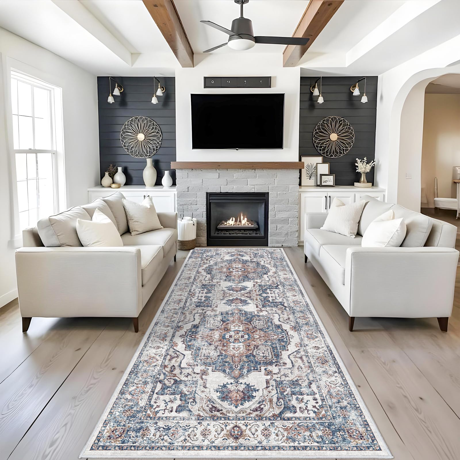 Washable Vintage Runner Rug 2x7