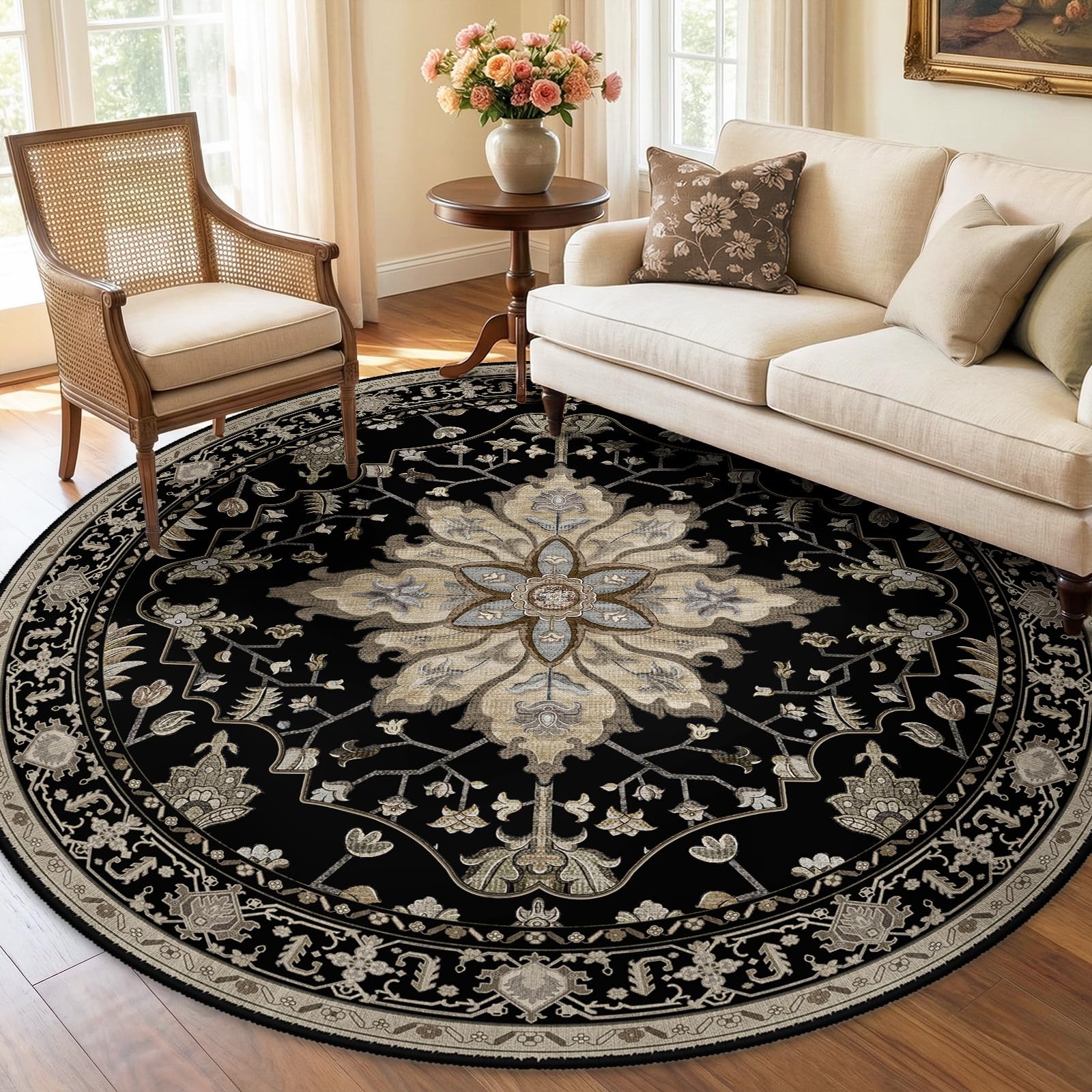 Washable Vintage Floral Area Rug