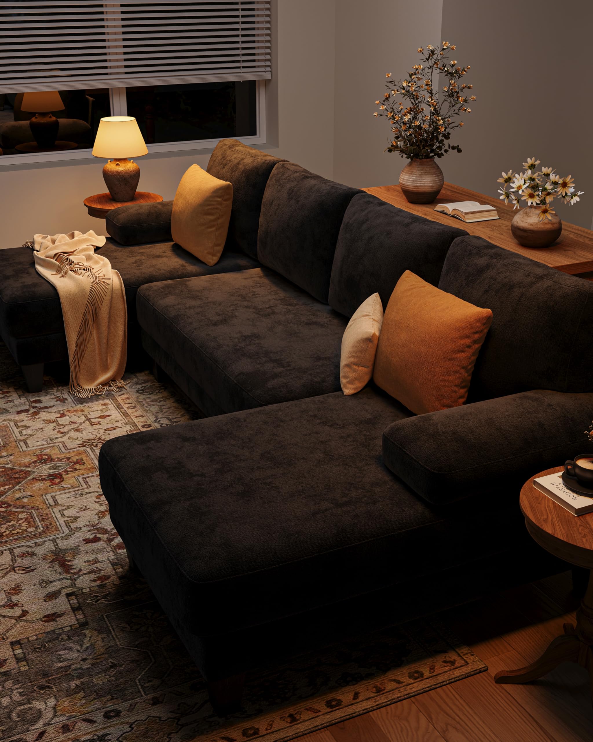 U-Shaped Sofa with Double Chaise Lounge