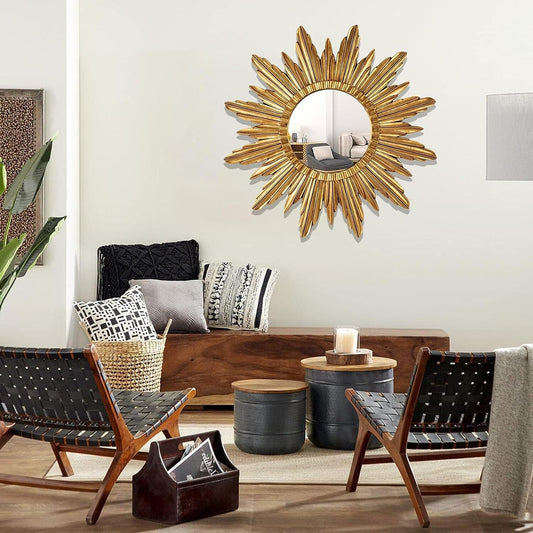 Gold Sunburst Round Decorative Wall Mirror