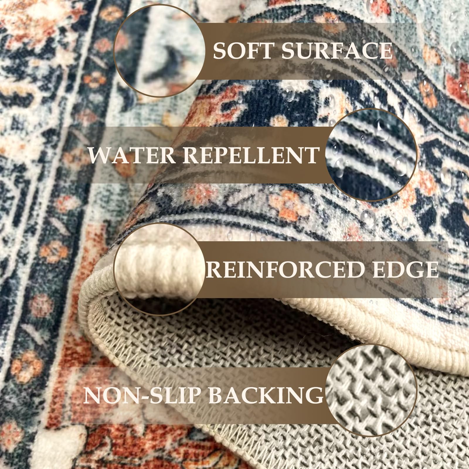Washable Vintage Floral Area Rug