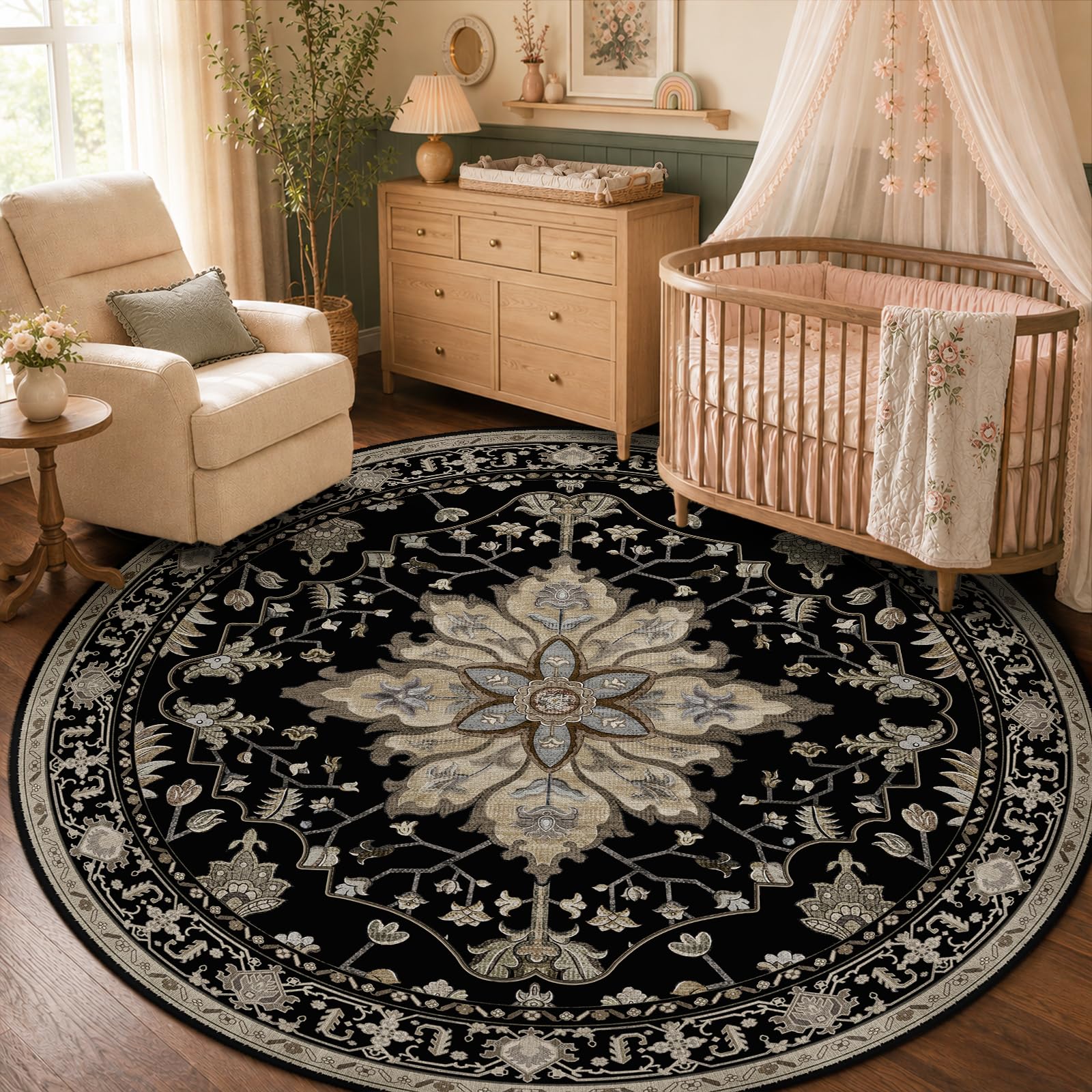 Washable Vintage Floral Area Rug