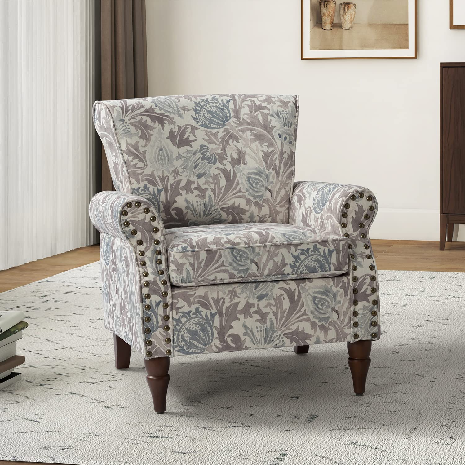 Modern Wingback Accent Chair with Wood Legs