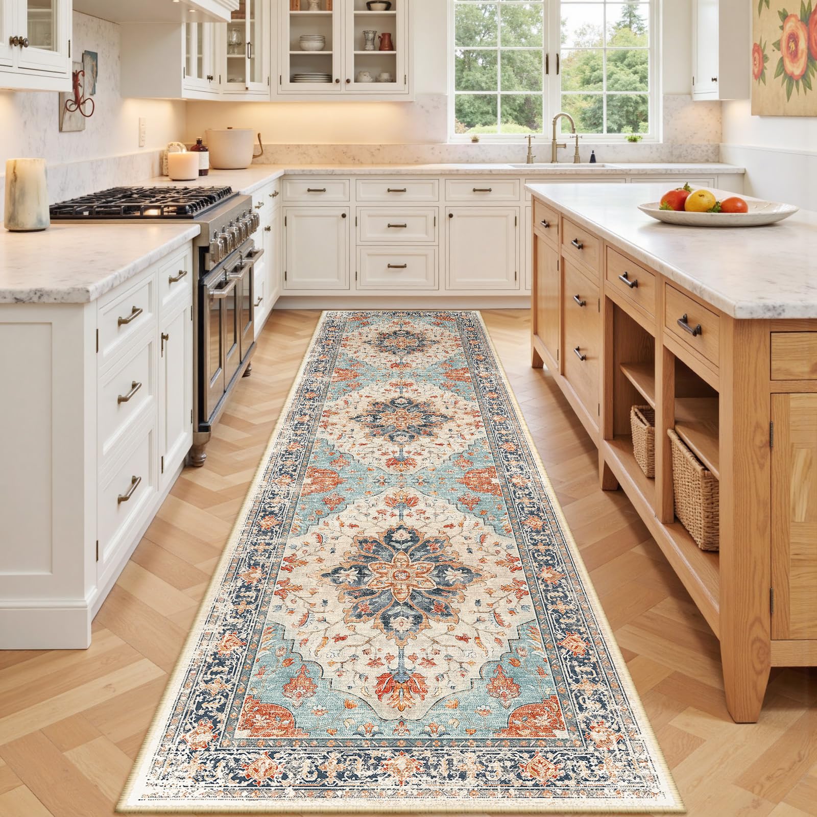 Washable Vintage Floral Area Rug