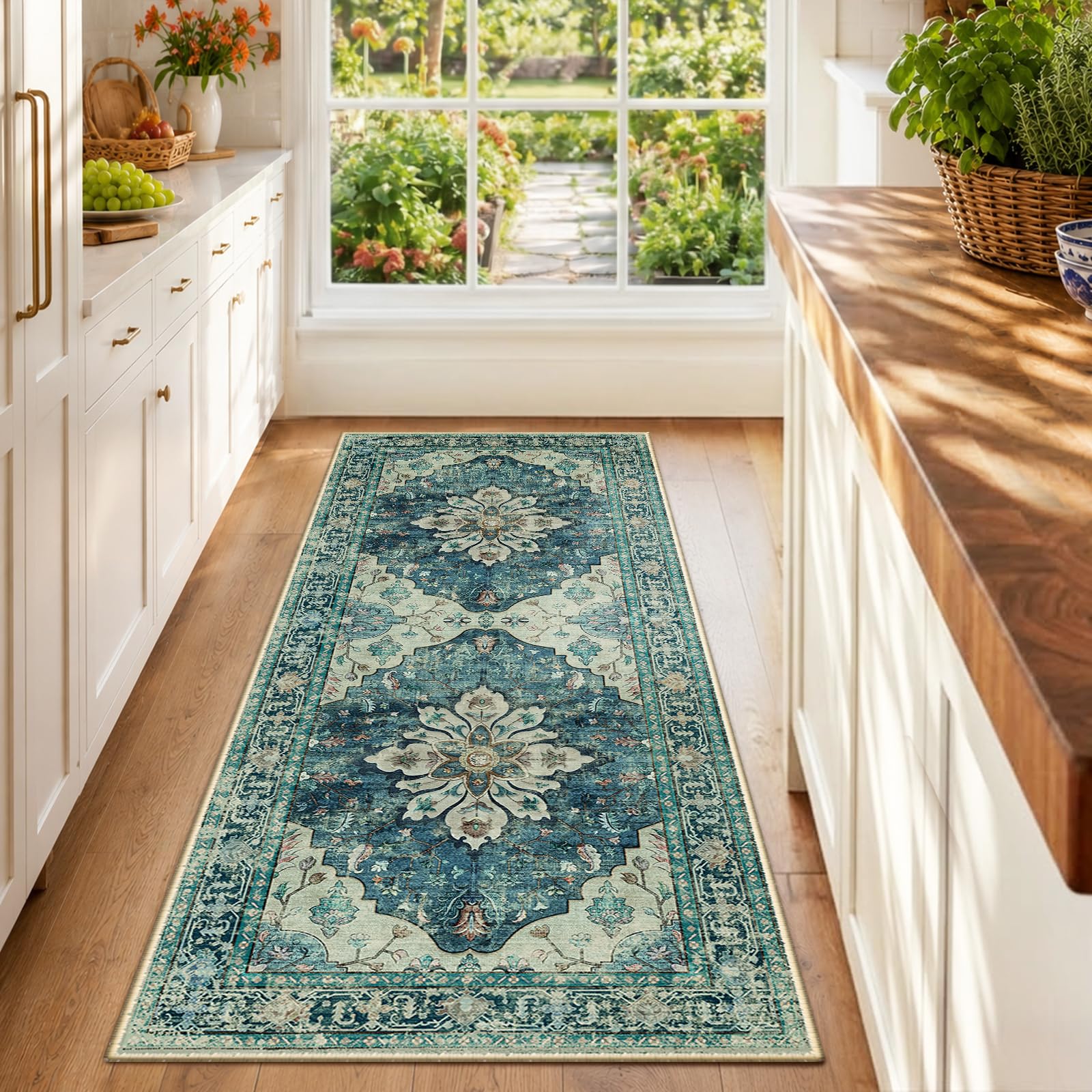 Washable Vintage Floral Area Rug