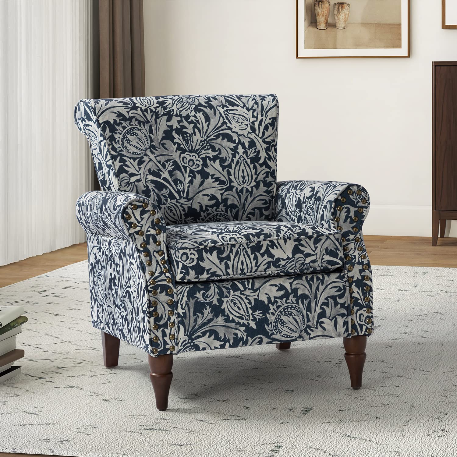 Modern Wingback Accent Chair with Wood Legs
