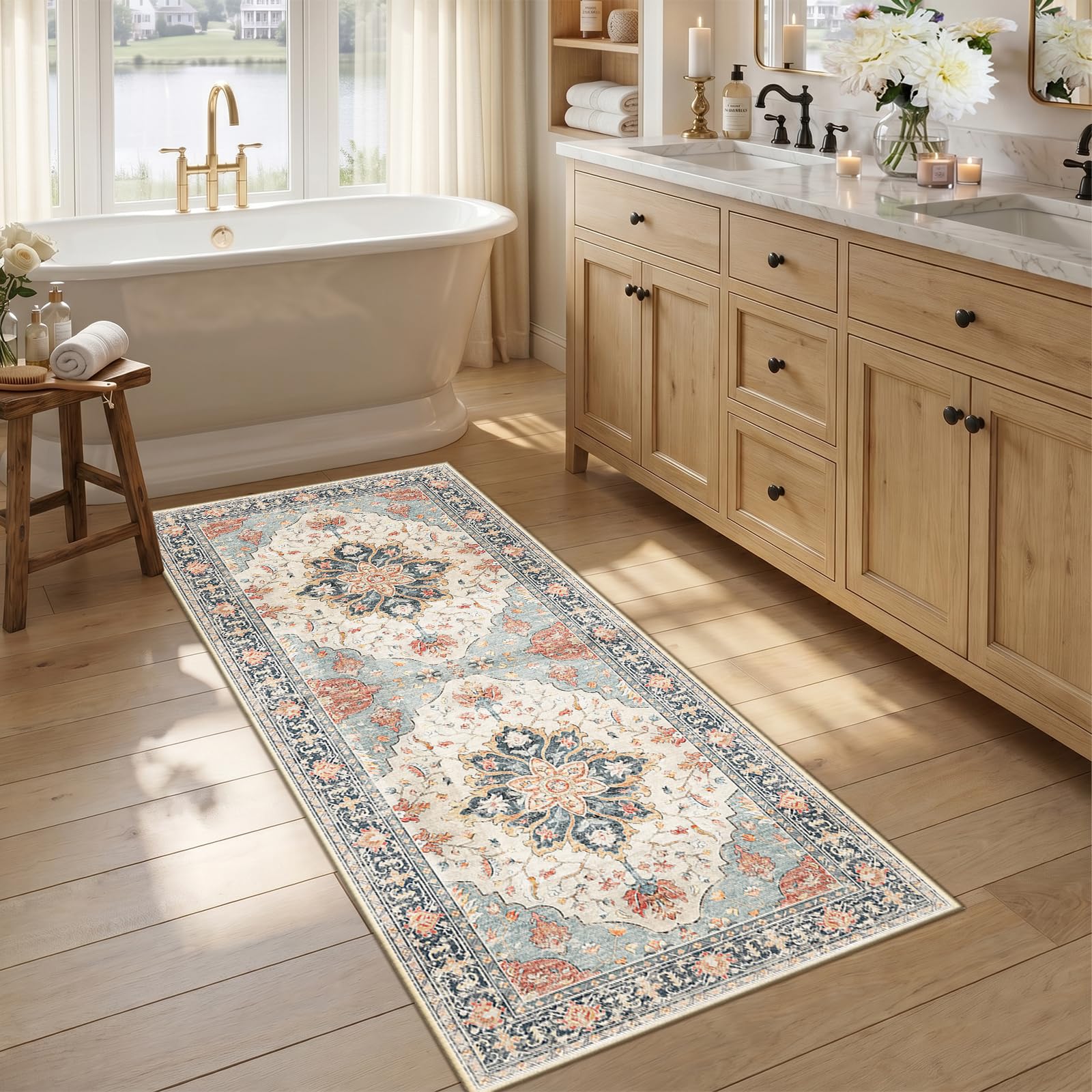 Washable Vintage Floral Area Rug