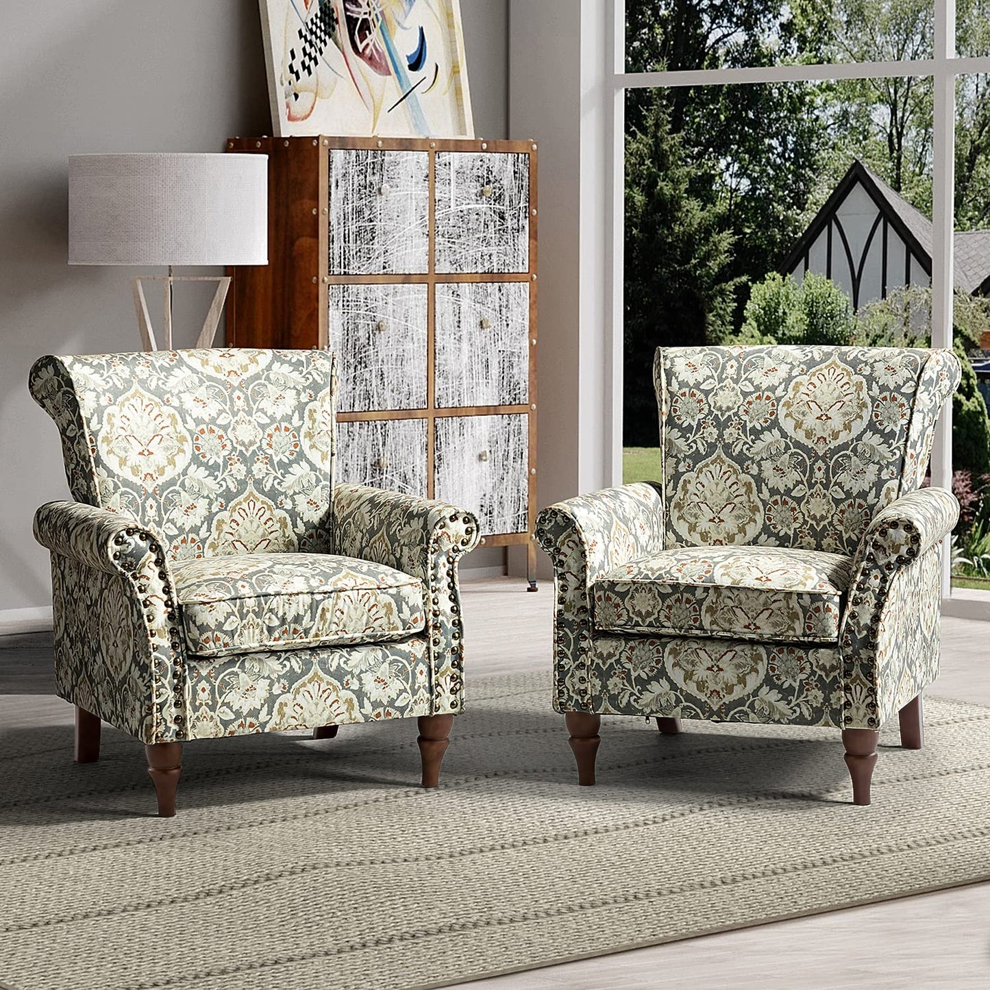 Modern Wingback Accent Chair with Wood Legs