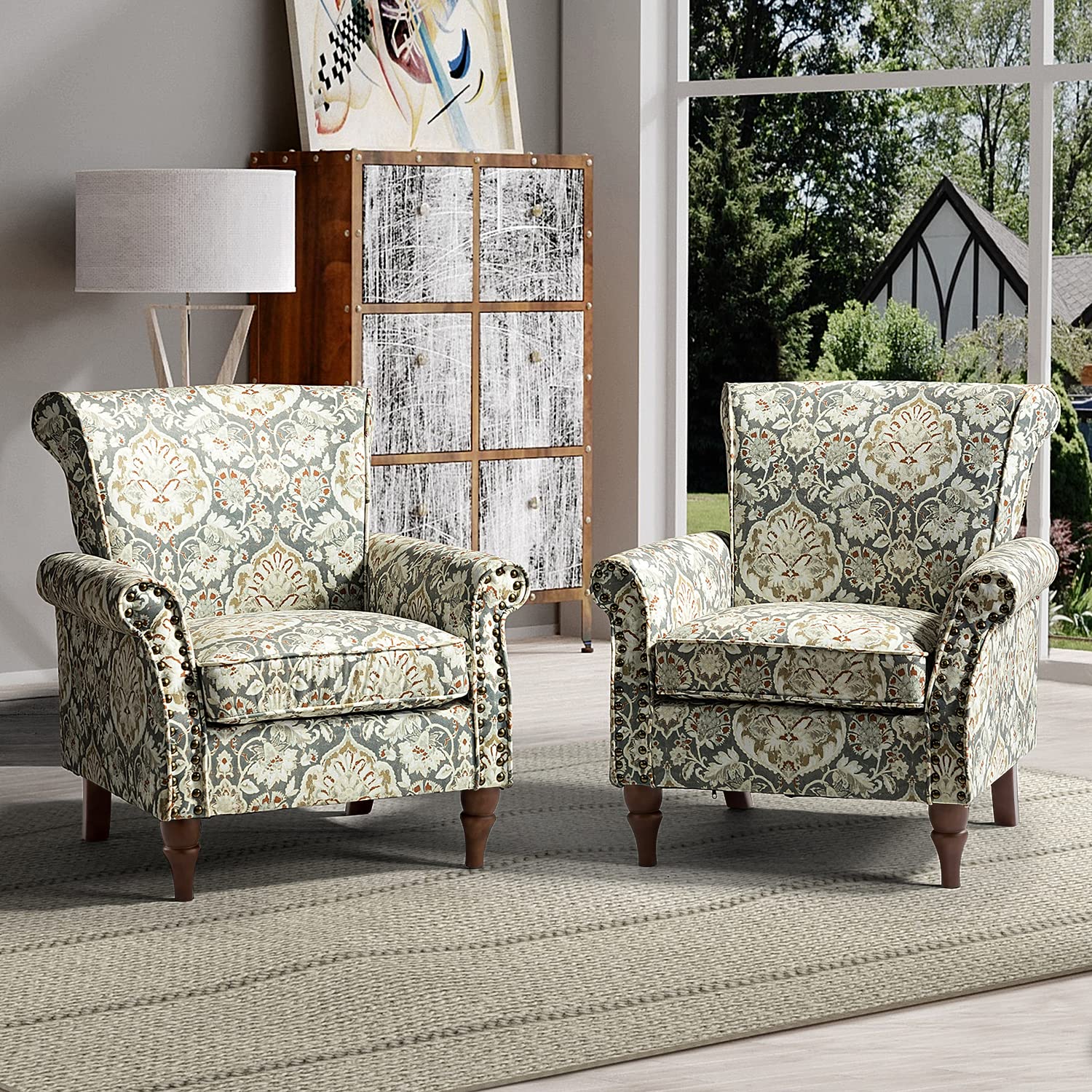 Modern Wingback Accent Chair with Wood Legs