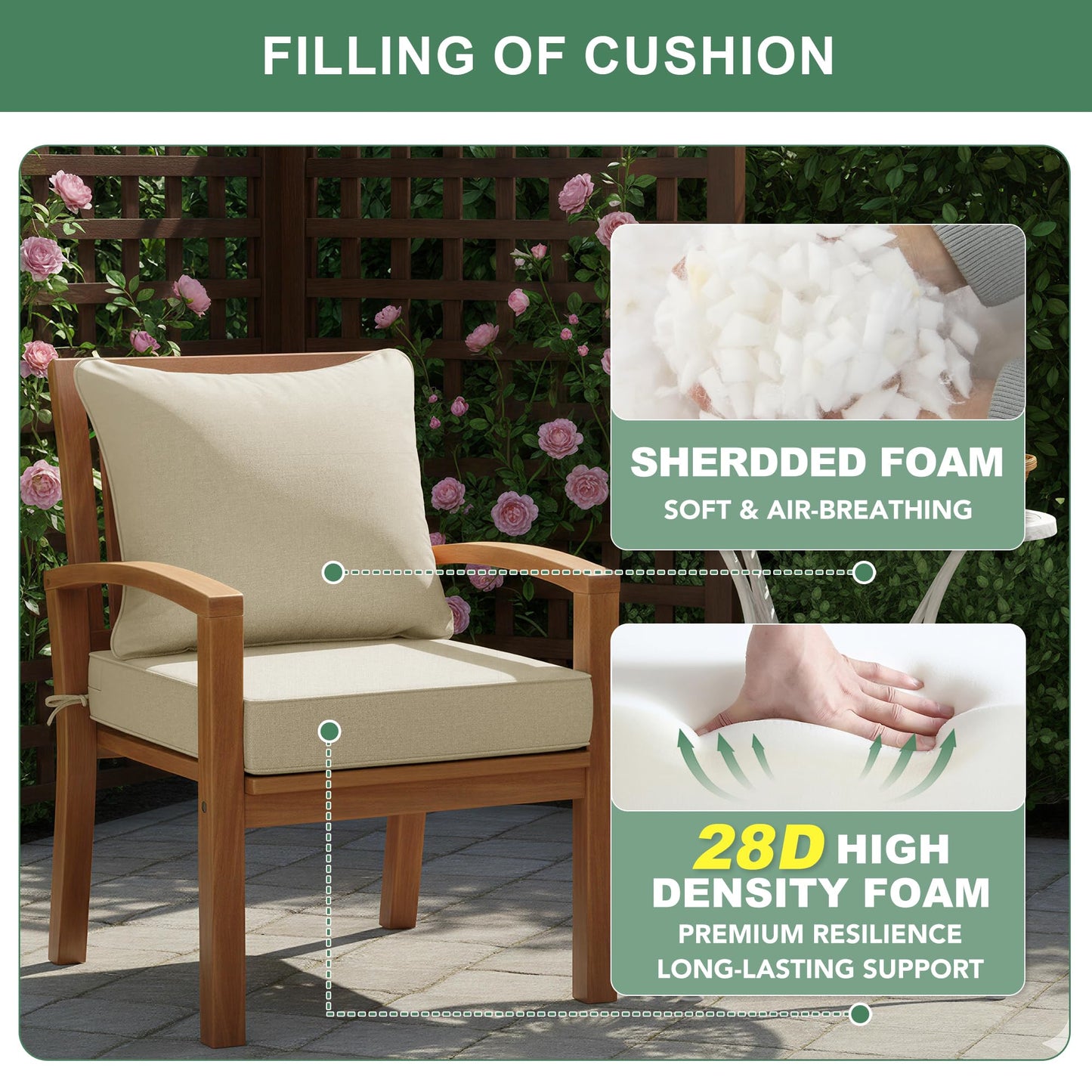 Faux Linen Outdoor Chair Cushion Set