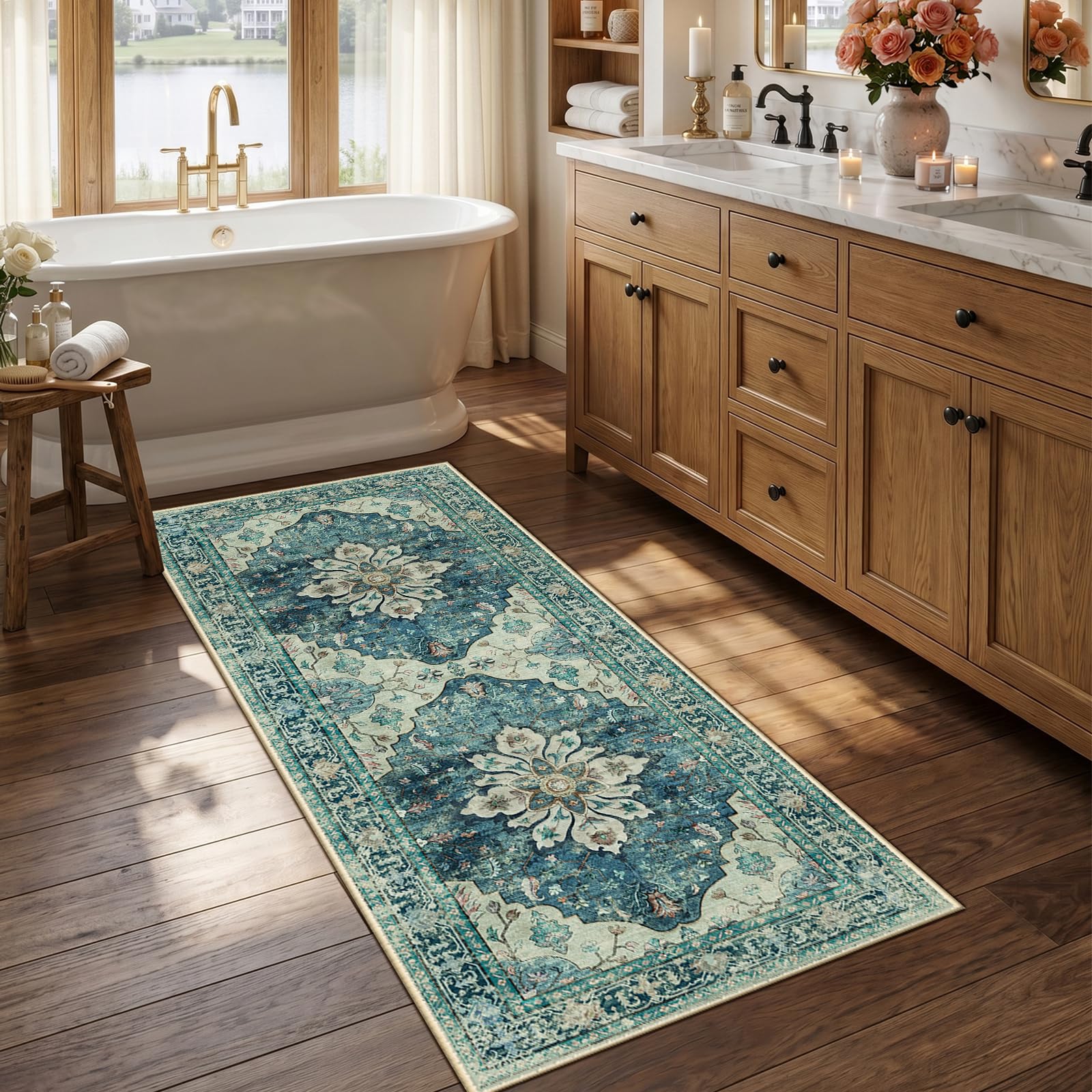 Washable Vintage Floral Area Rug
