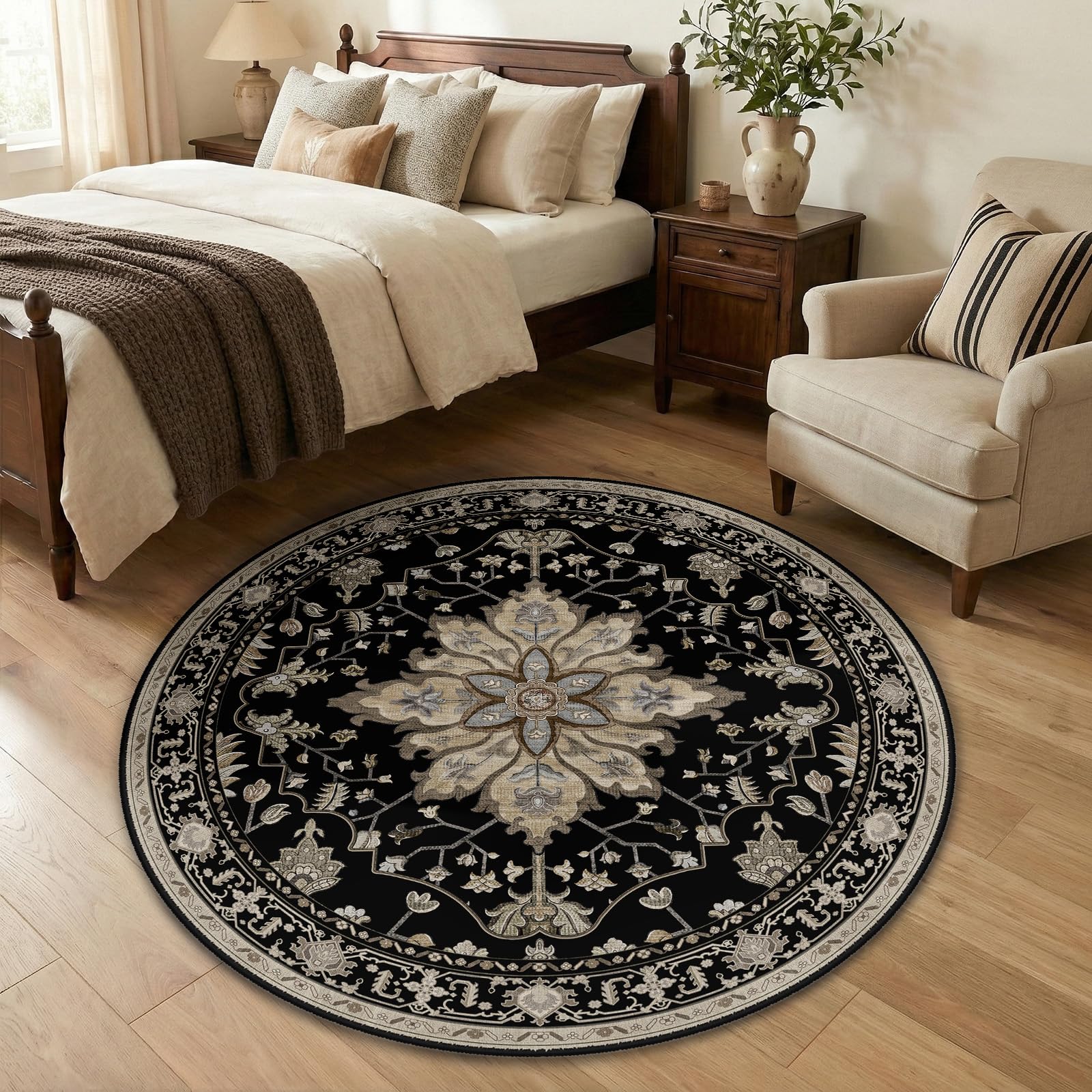Washable Vintage Floral Area Rug