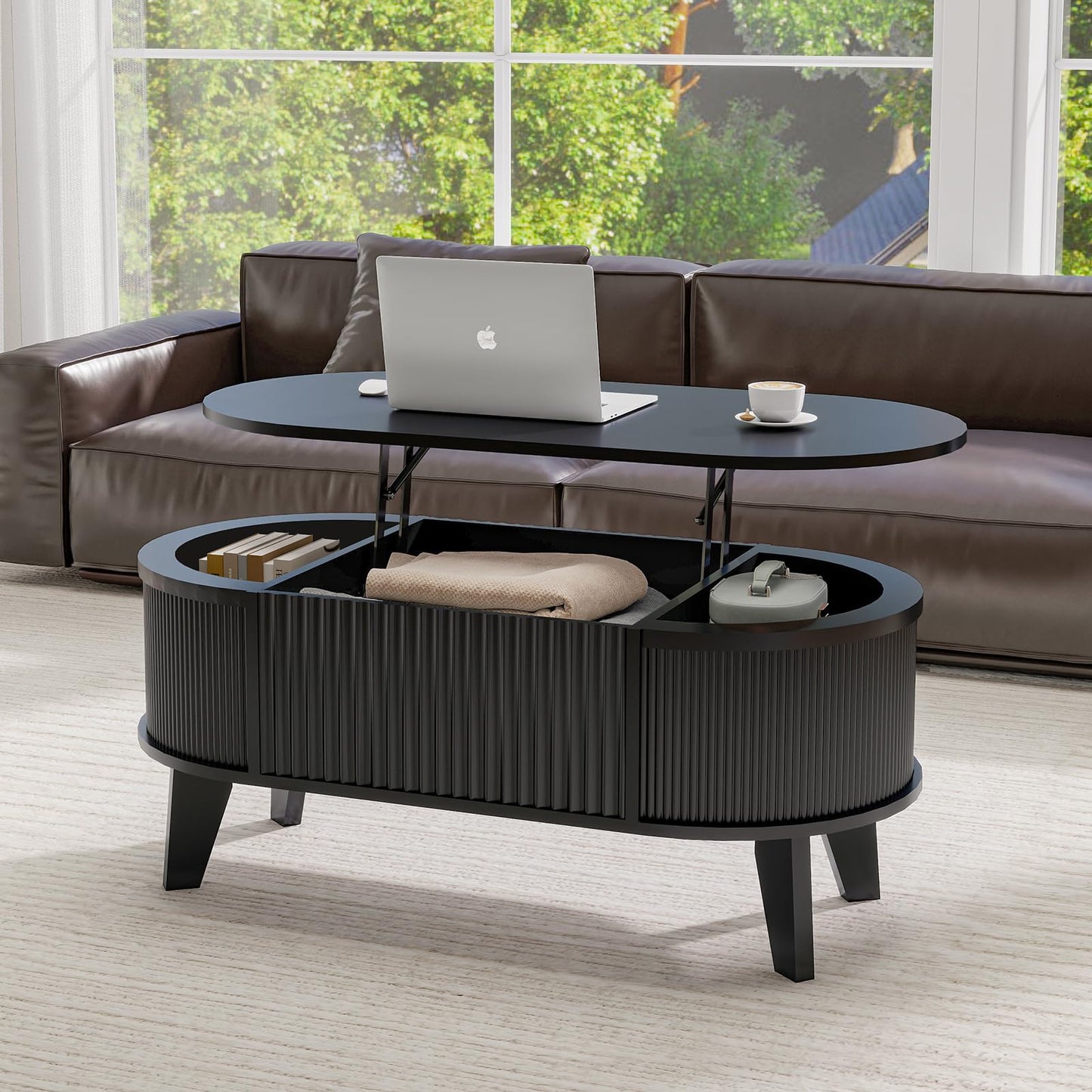 Fluted Lift Top Storage Coffee Table