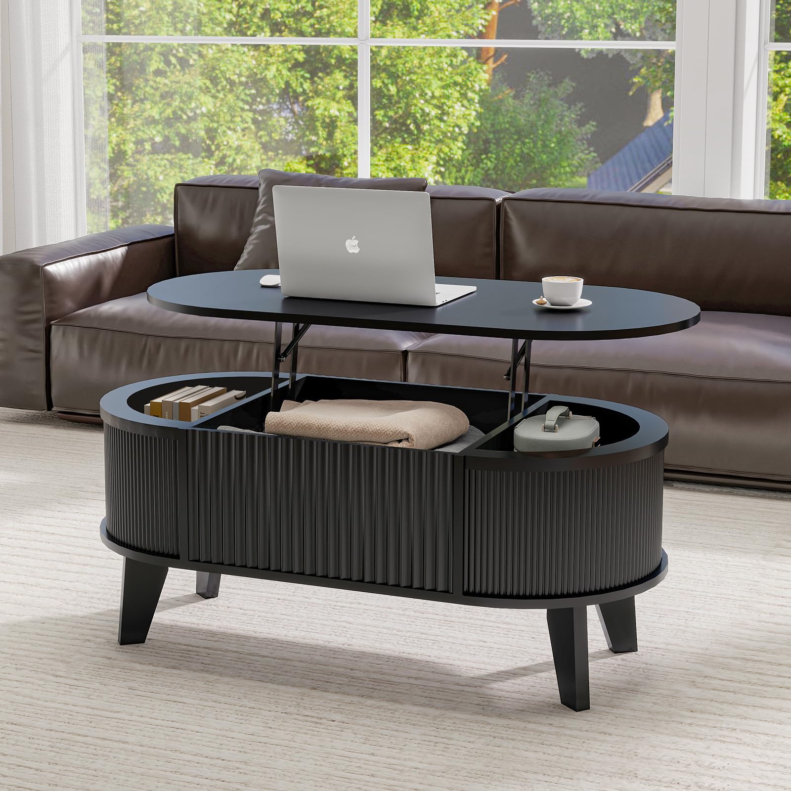 Fluted Lift Top Storage Coffee Table