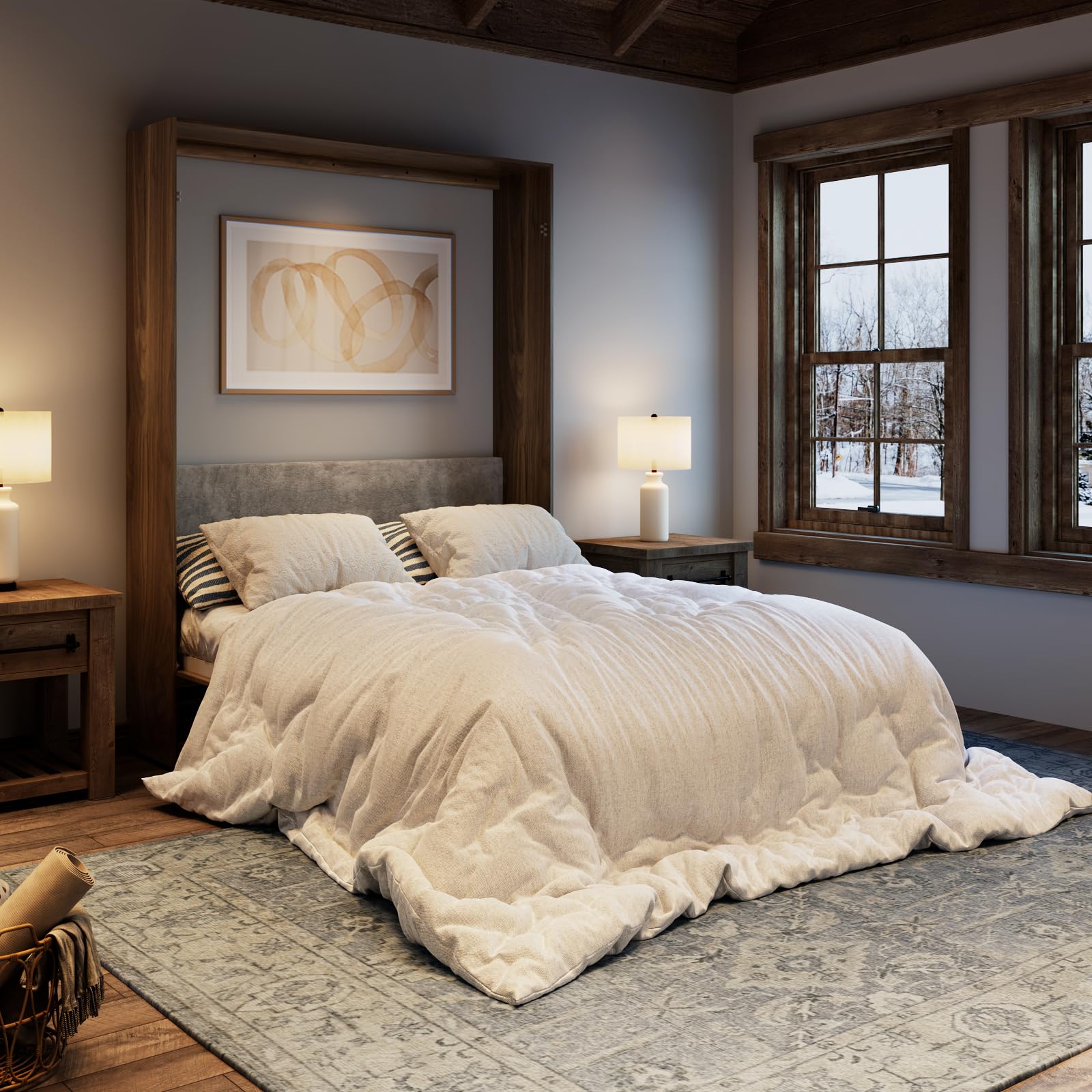 Farmhouse Queen Murphy Bed with Storage Cabinets