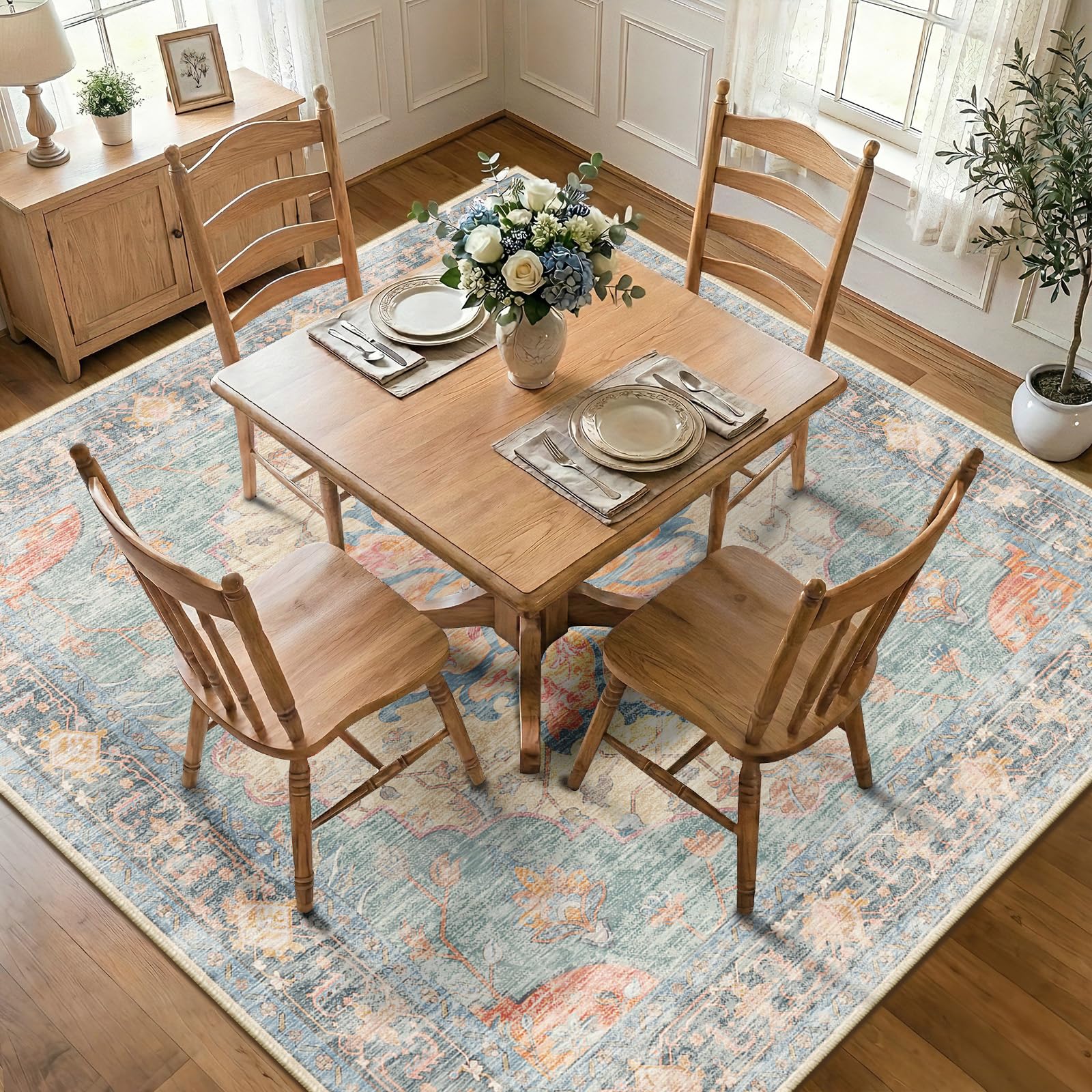Washable Vintage Floral Area Rug
