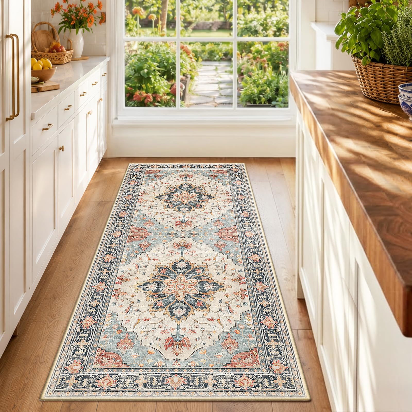 Washable Vintage Floral Area Rug