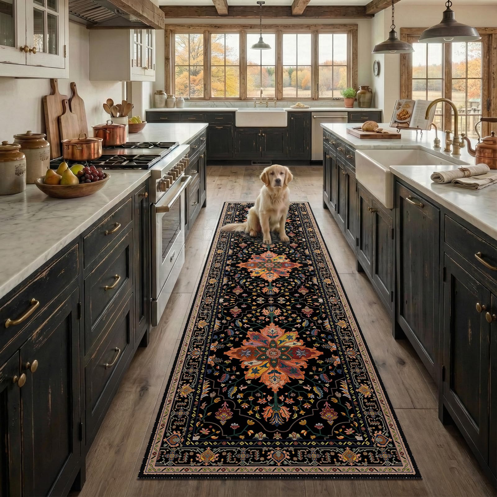 Washable Vintage Floral Area Rug