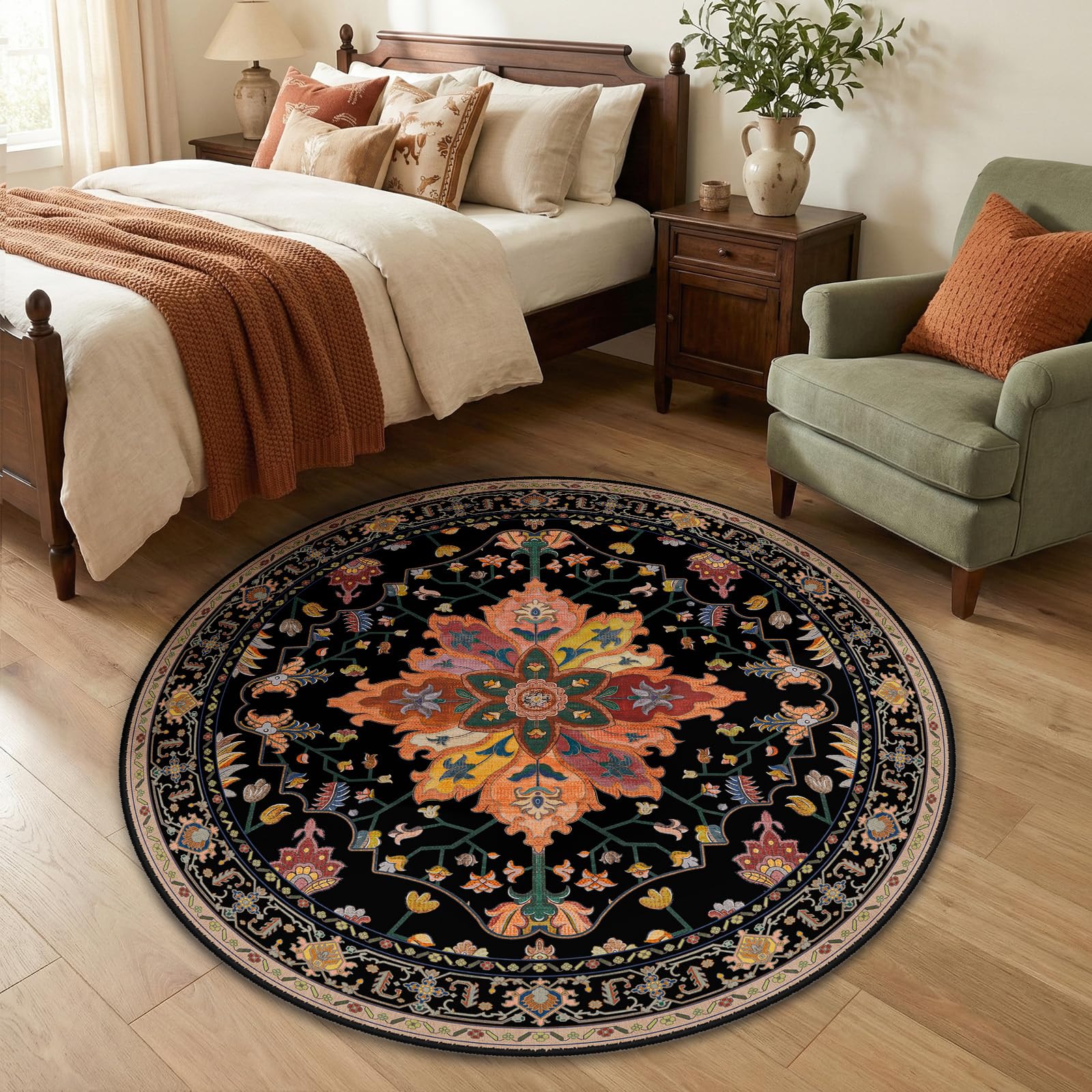 Washable Vintage Floral Area Rug