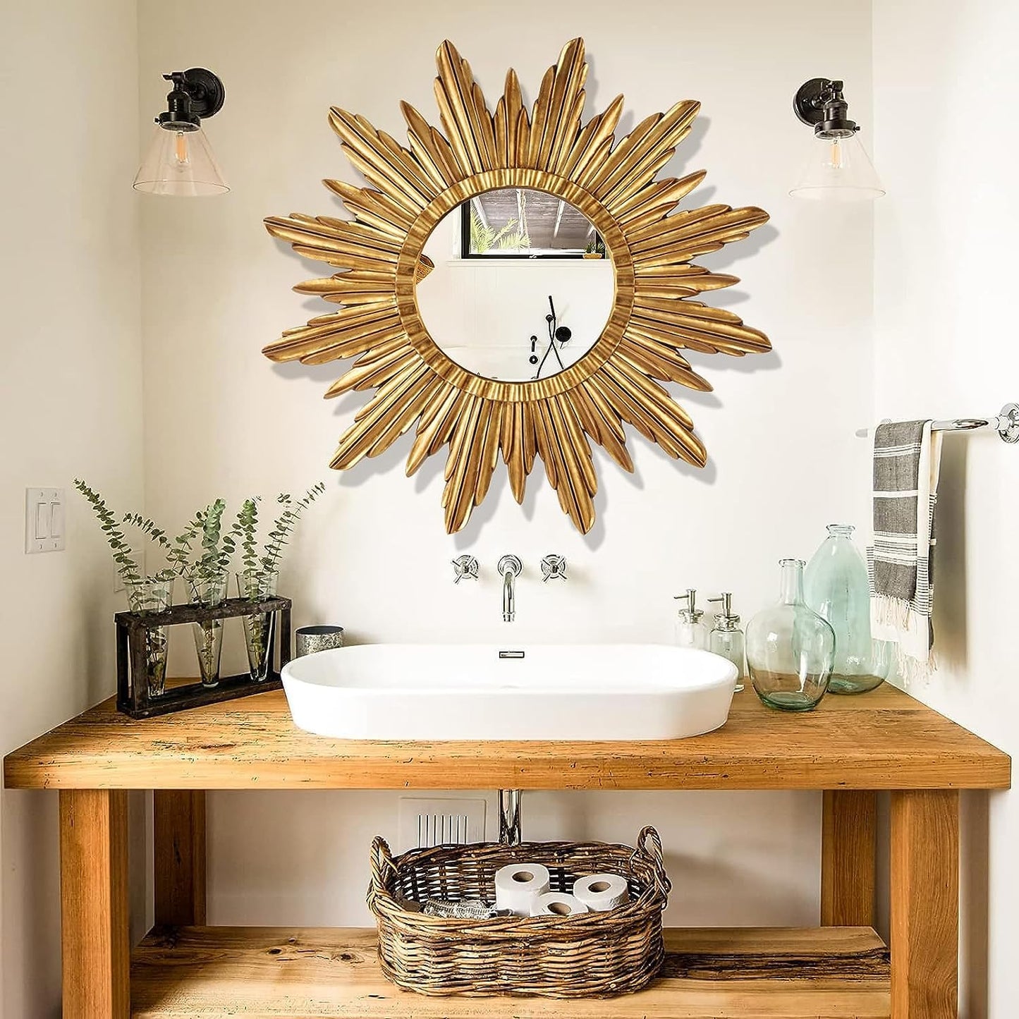 Gold Sunburst Round Decorative Wall Mirror