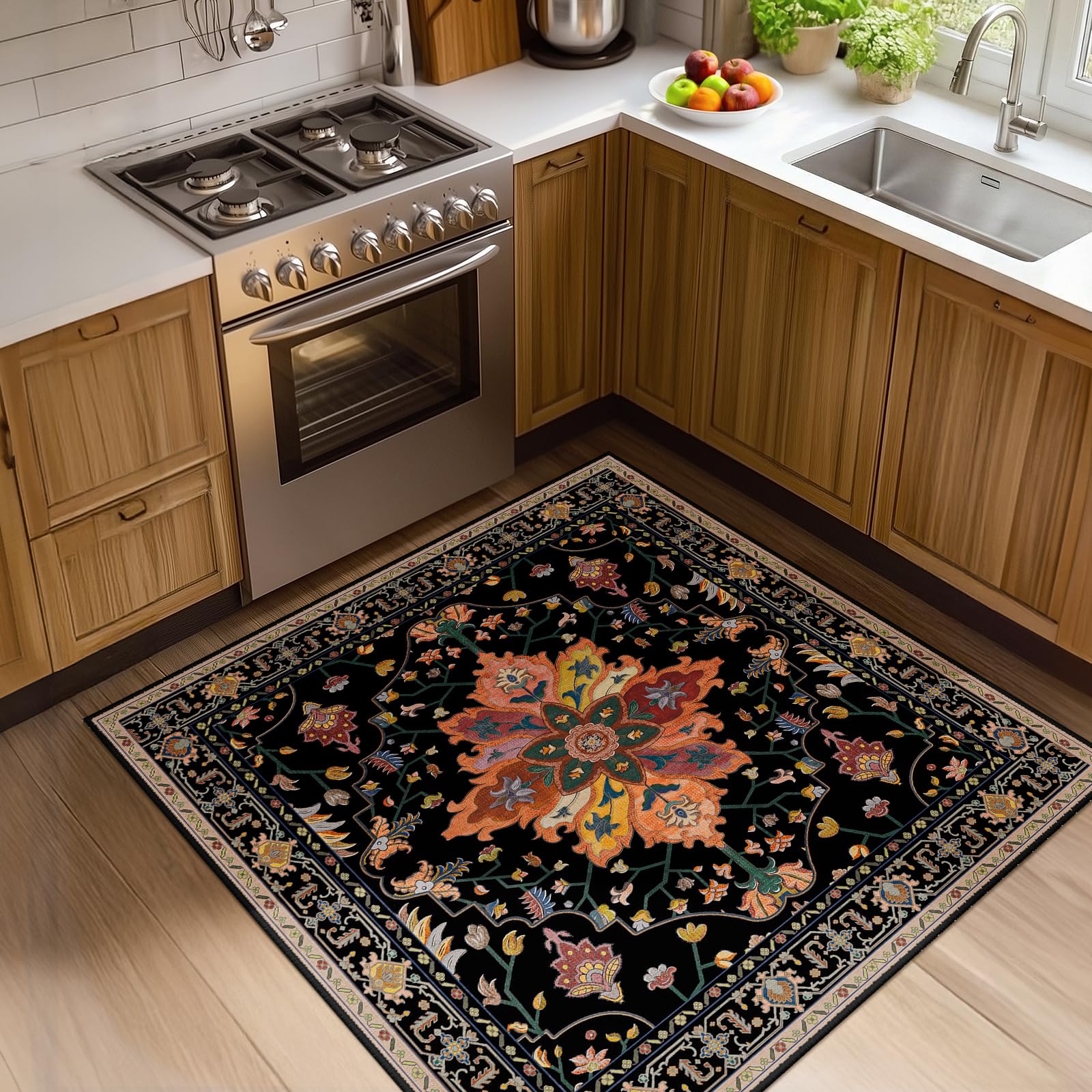 Washable Vintage Floral Area Rug