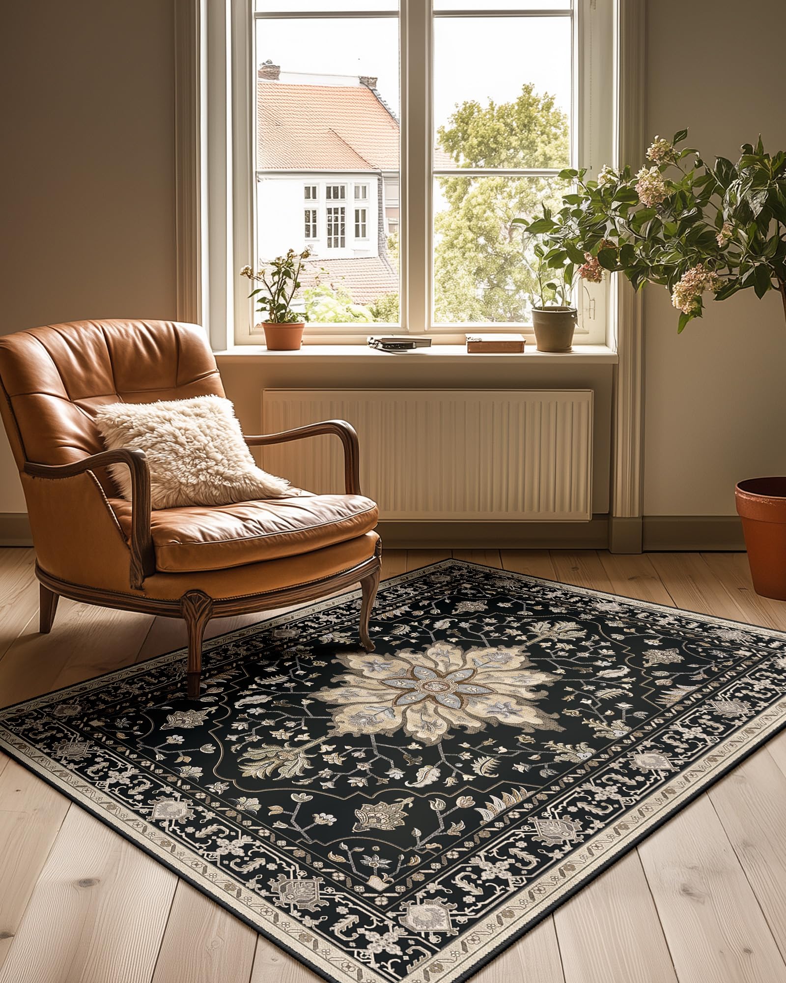 Washable Vintage Floral Area Rug