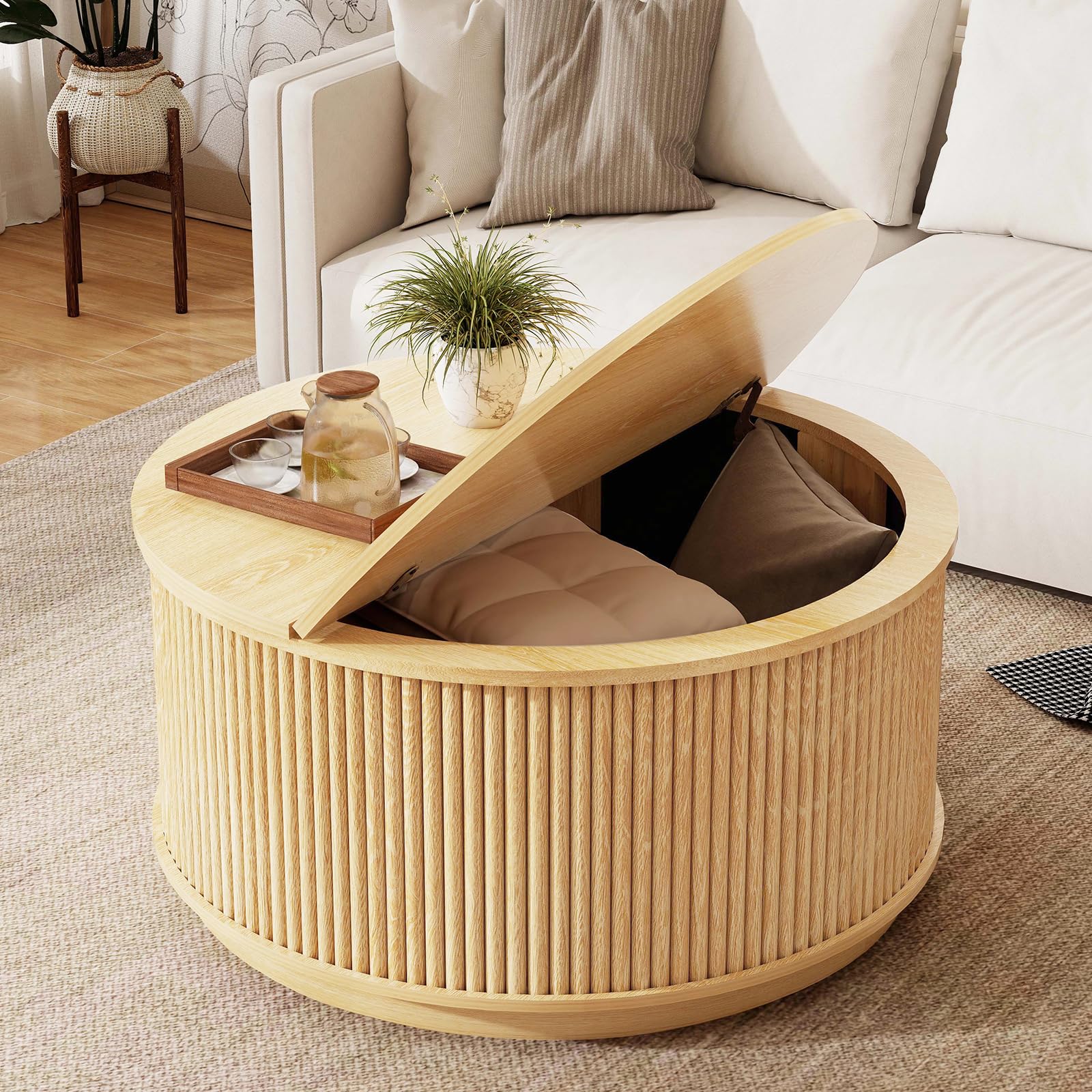 Fluted Lift Top Storage Coffee Table