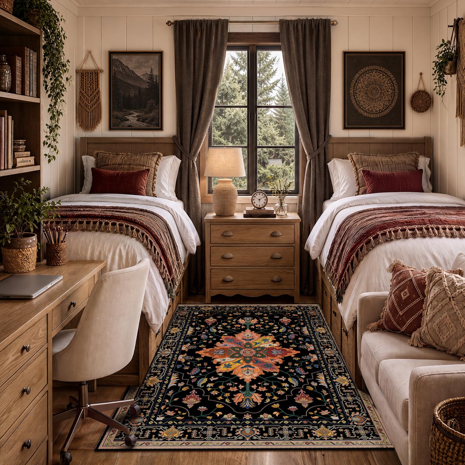 Washable Vintage Floral Area Rug