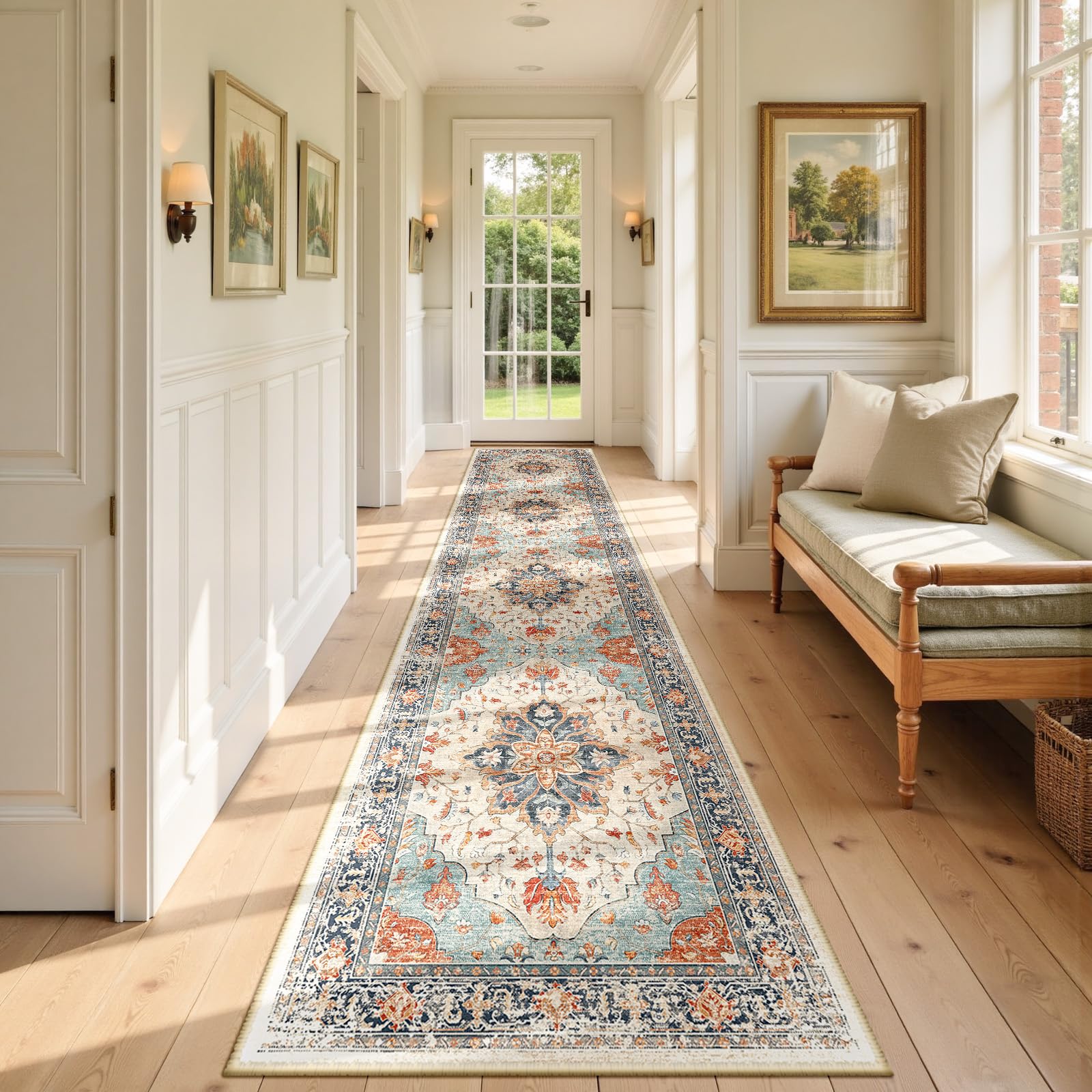 Washable Vintage Floral Area Rug