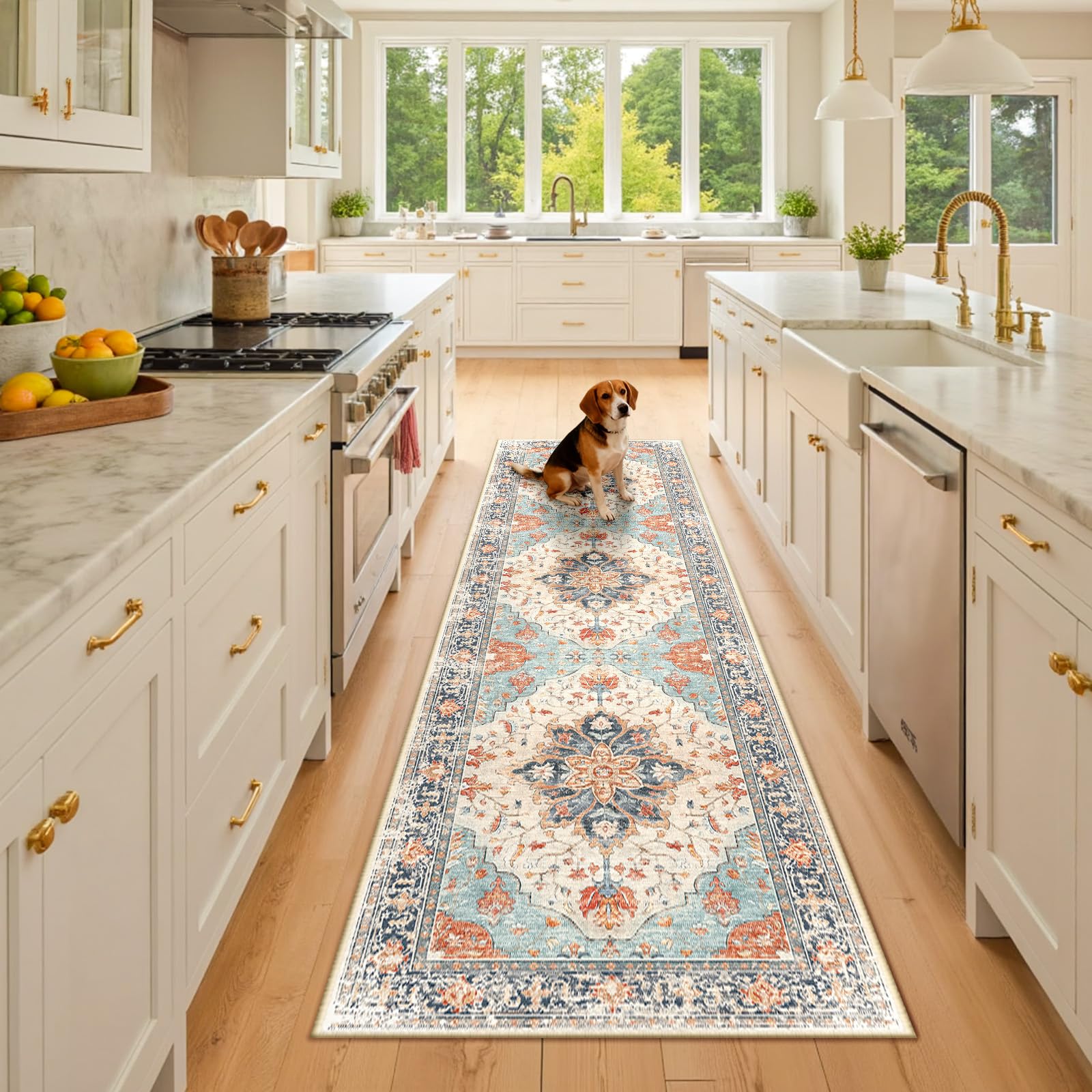 Washable Vintage Floral Area Rug
