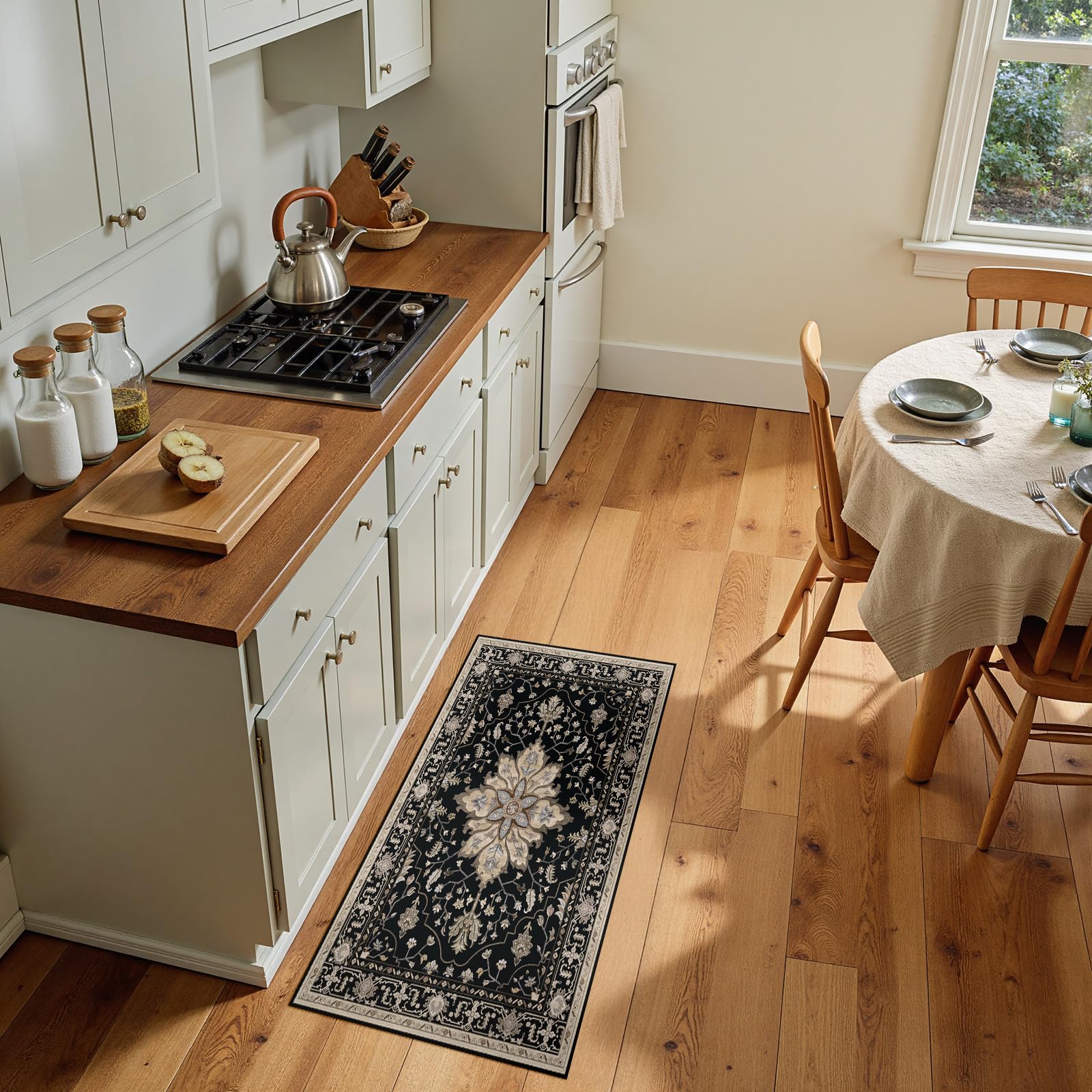 Washable Vintage Floral Area Rug
