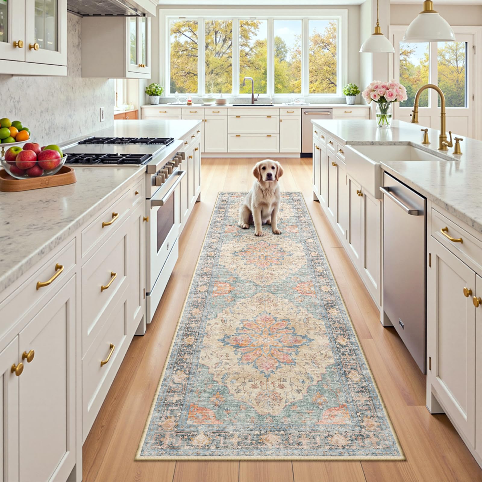 Washable Vintage Floral Area Rug