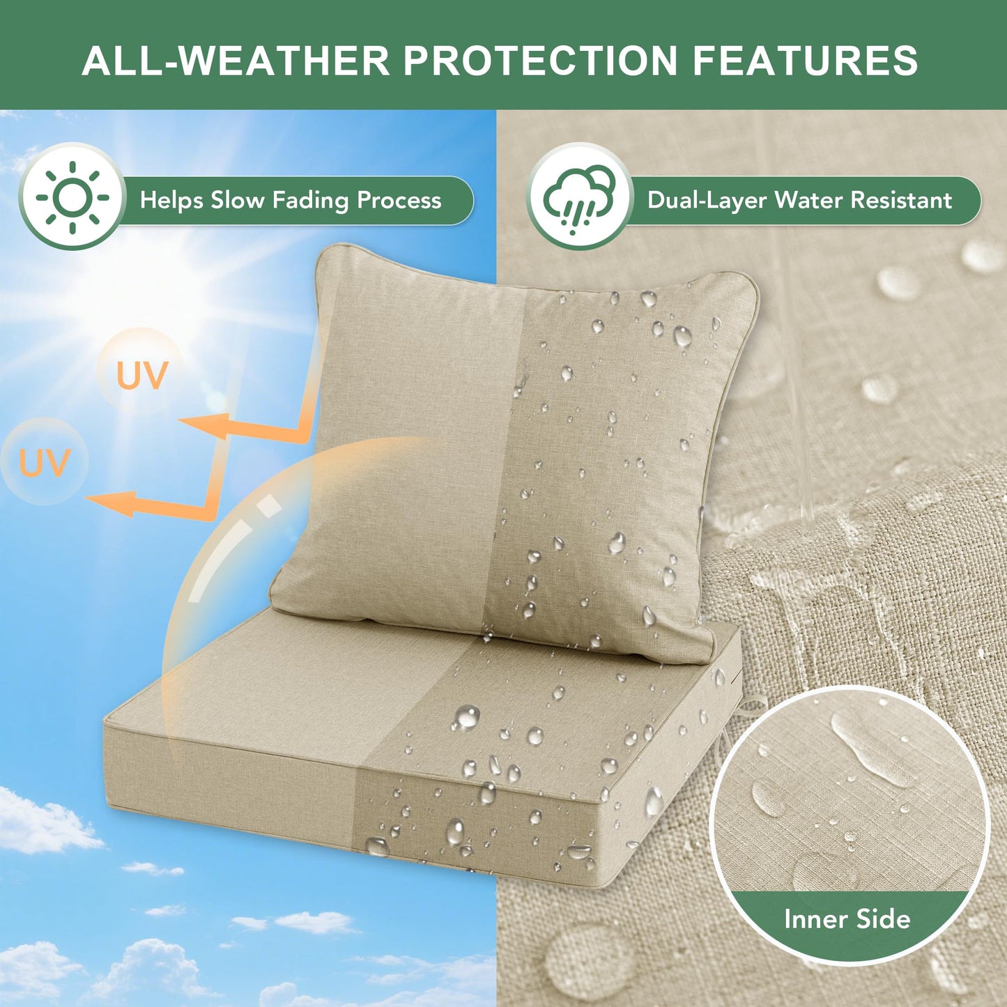 Faux Linen Outdoor Chair Cushion Set