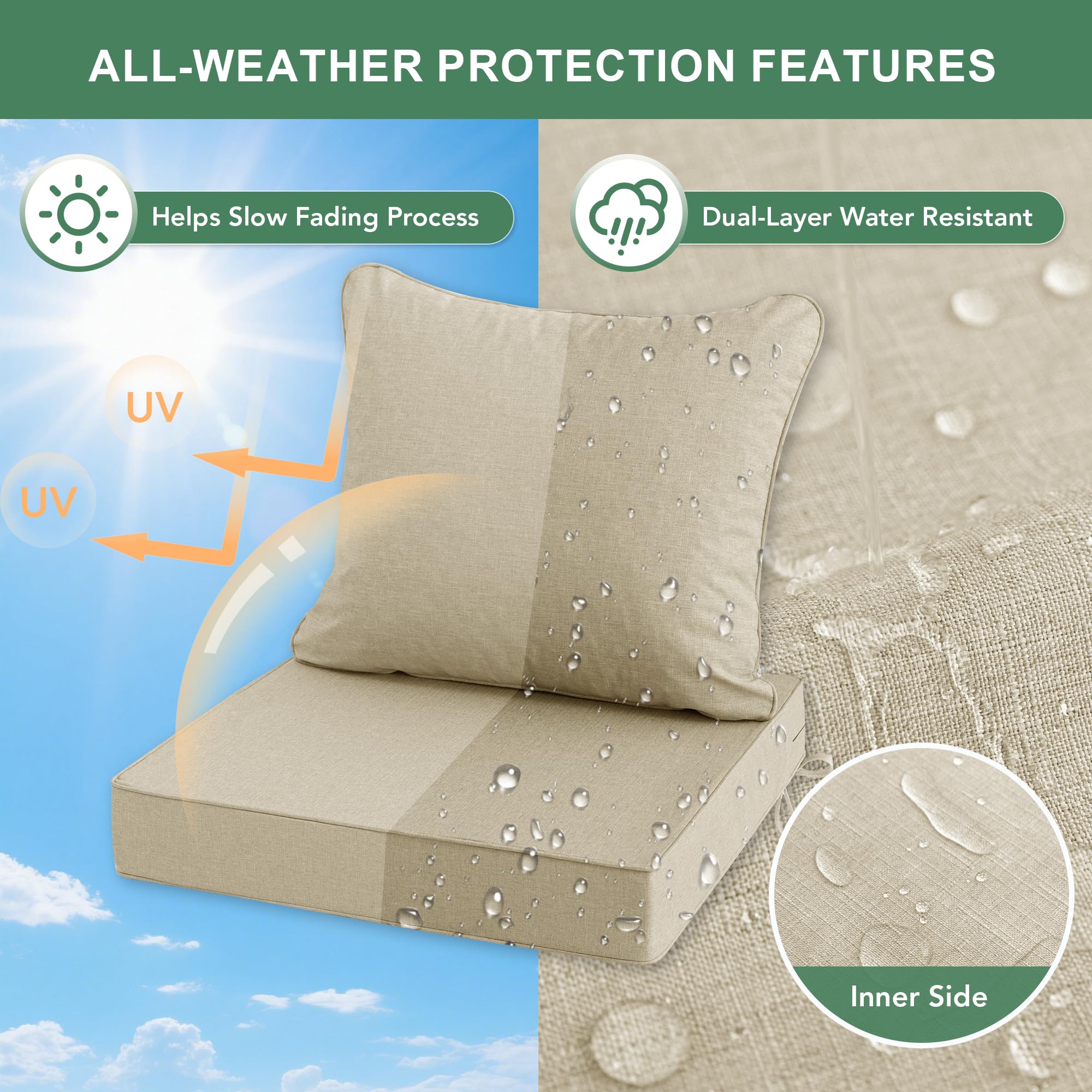 Faux Linen Outdoor Chair Cushion Set