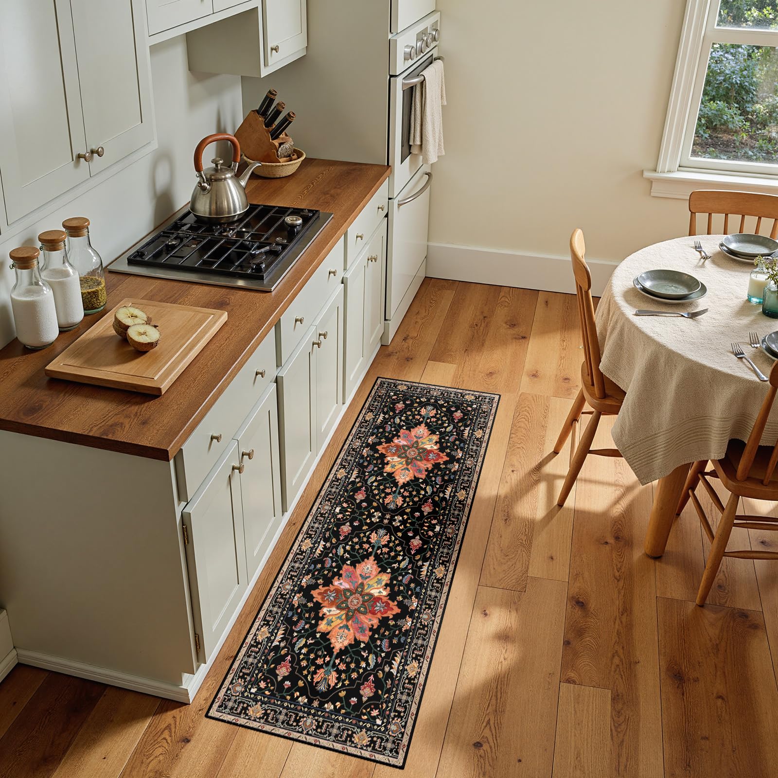 Washable Vintage Floral Area Rug