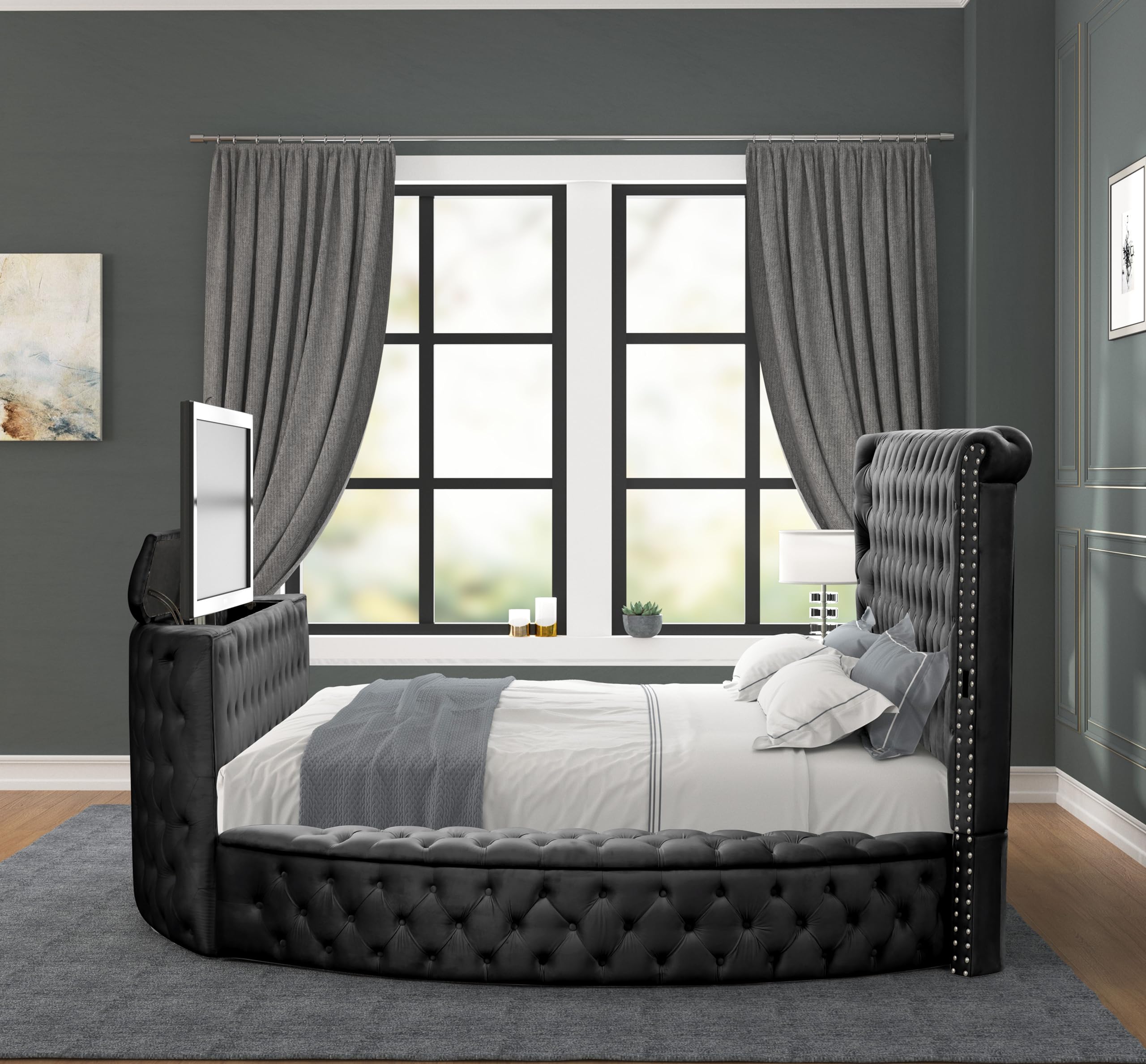 Modern Crystal Tufted King Bed