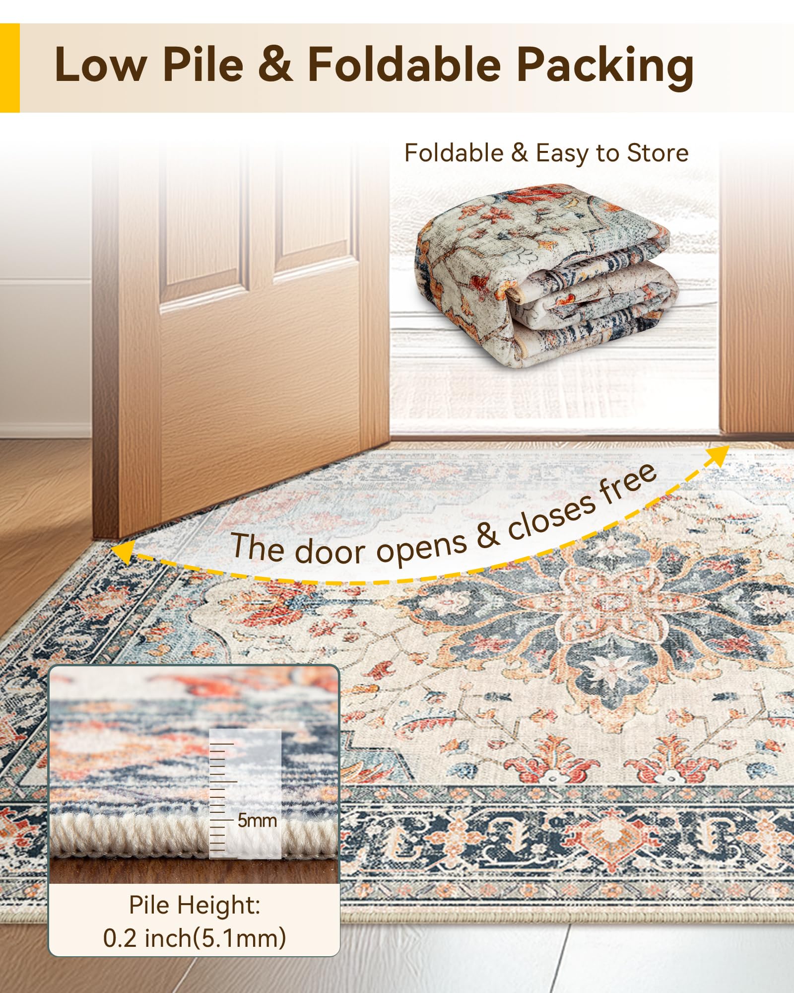 Washable Vintage Floral Area Rug