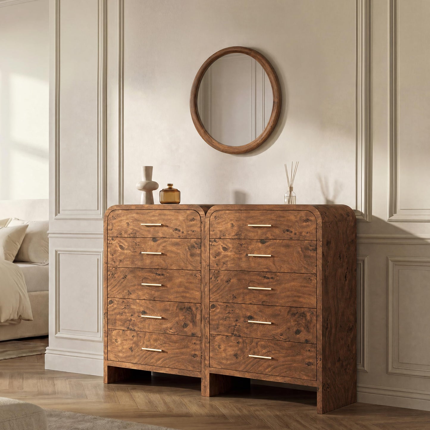 Modern Curved 6 Drawer Dresser