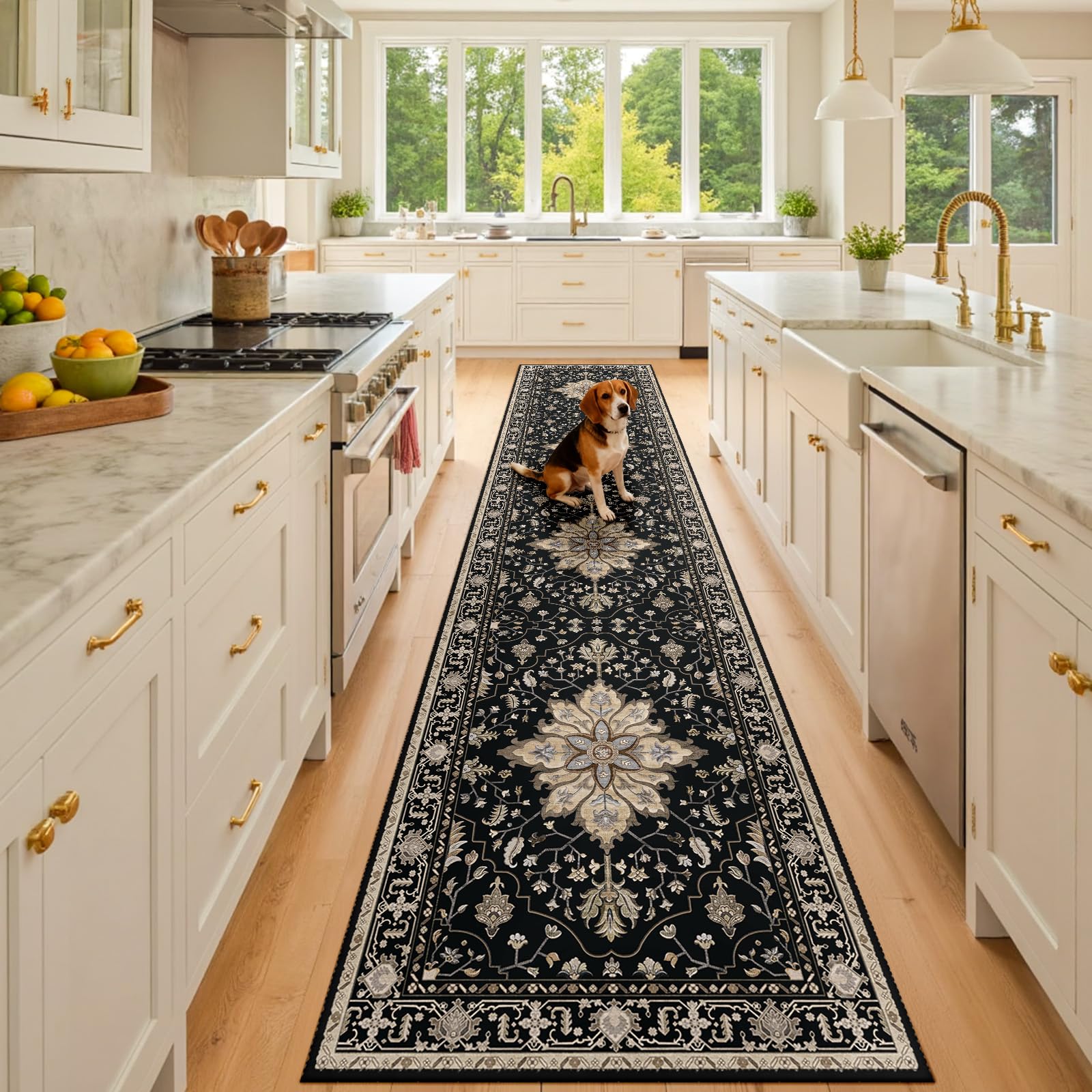 Washable Vintage Floral Area Rug