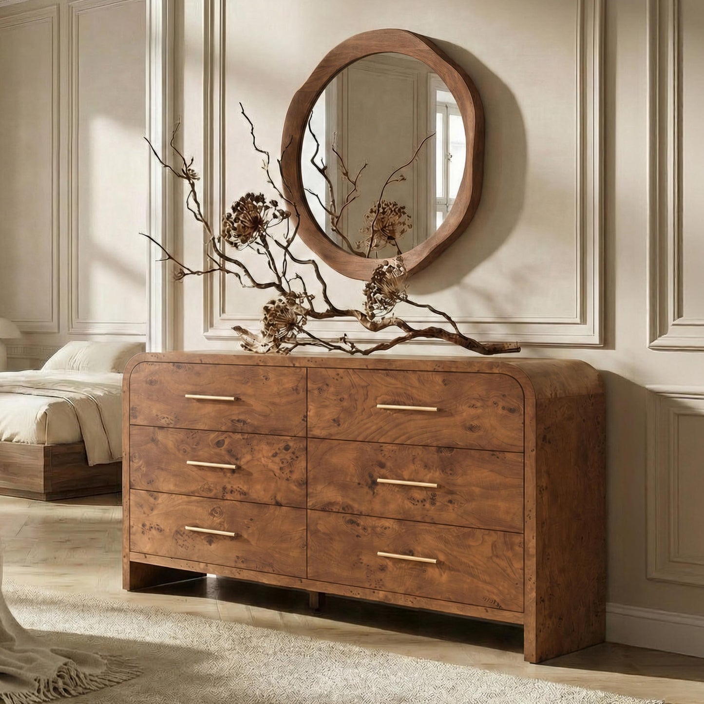 Modern Curved 6 Drawer Dresser