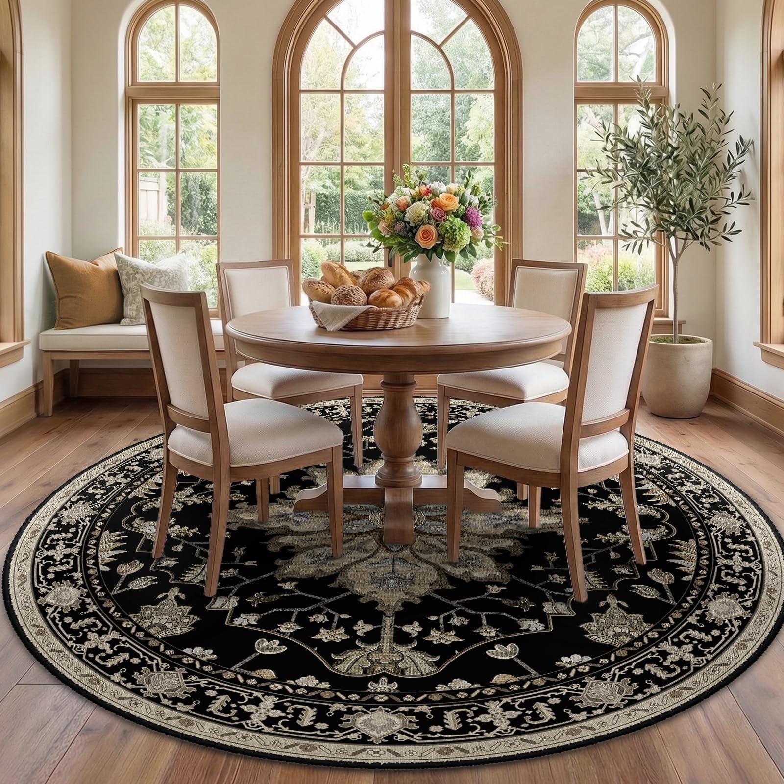 Washable Vintage Floral Area Rug