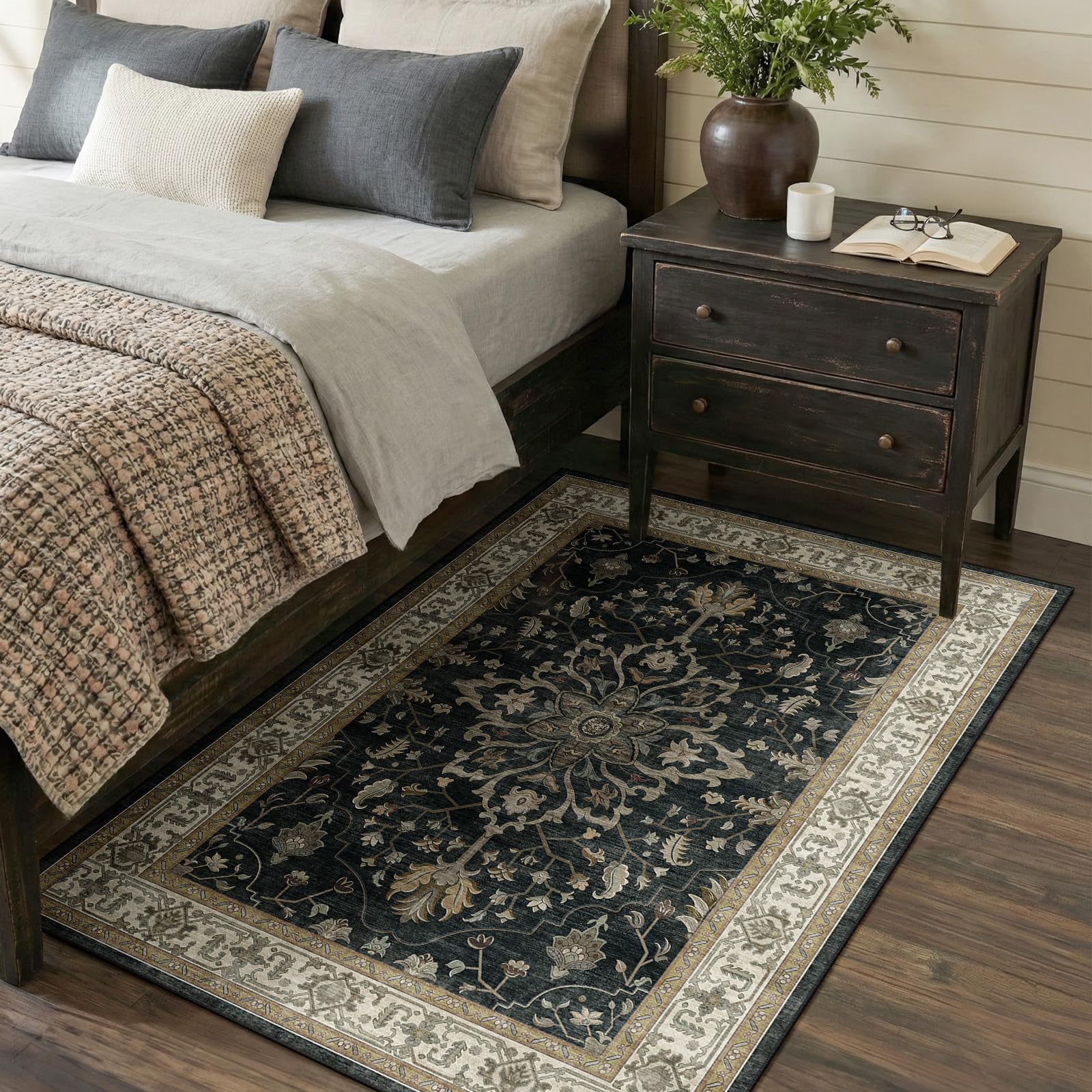 Washable Vintage Floral Area Rug