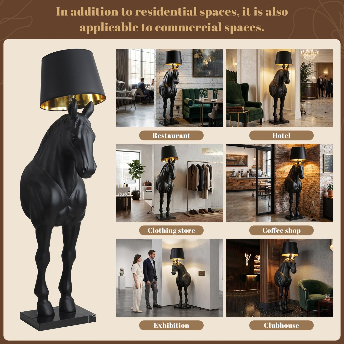 Horse Sculpture Floor Lamp with Marble Base