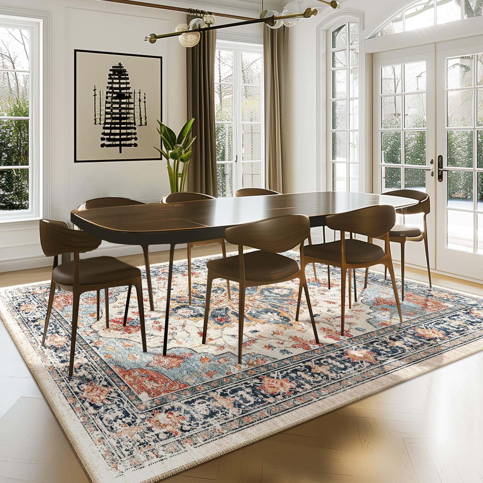 Washable Vintage Floral Area Rug