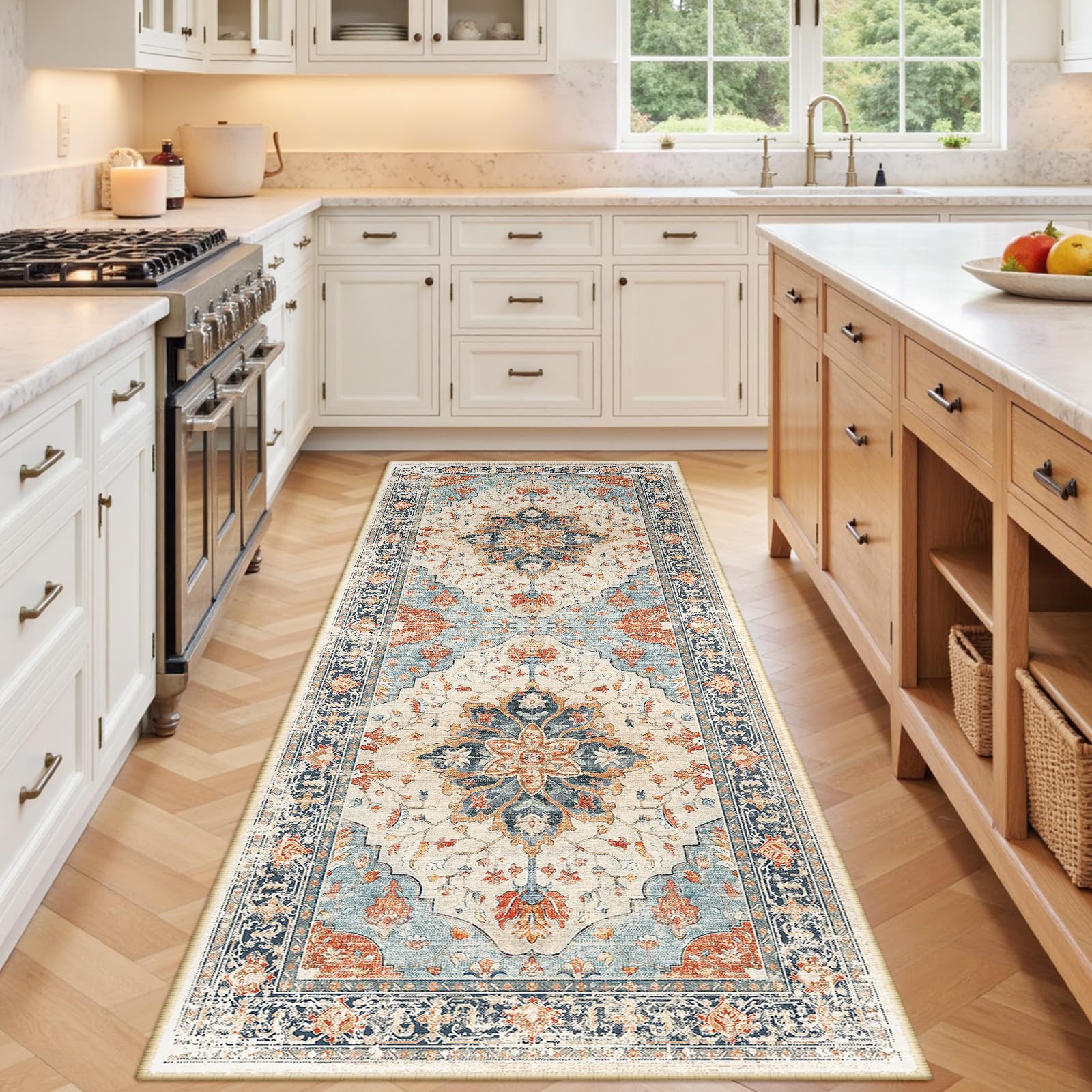 Washable Vintage Floral Area Rug