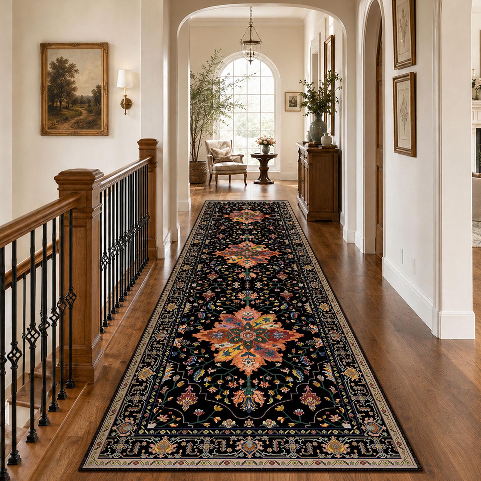 Washable Vintage Floral Area Rug