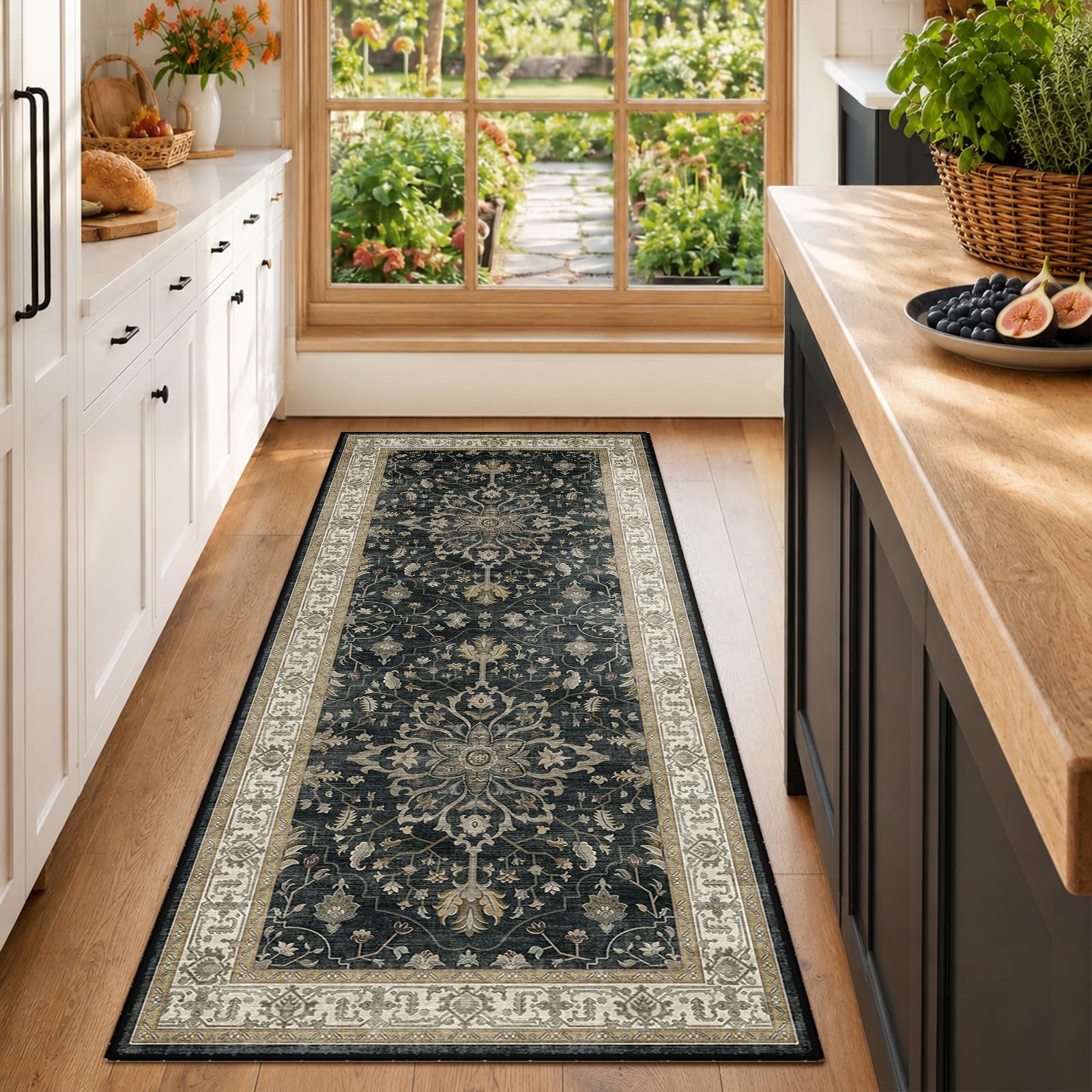 Washable Vintage Floral Area Rug